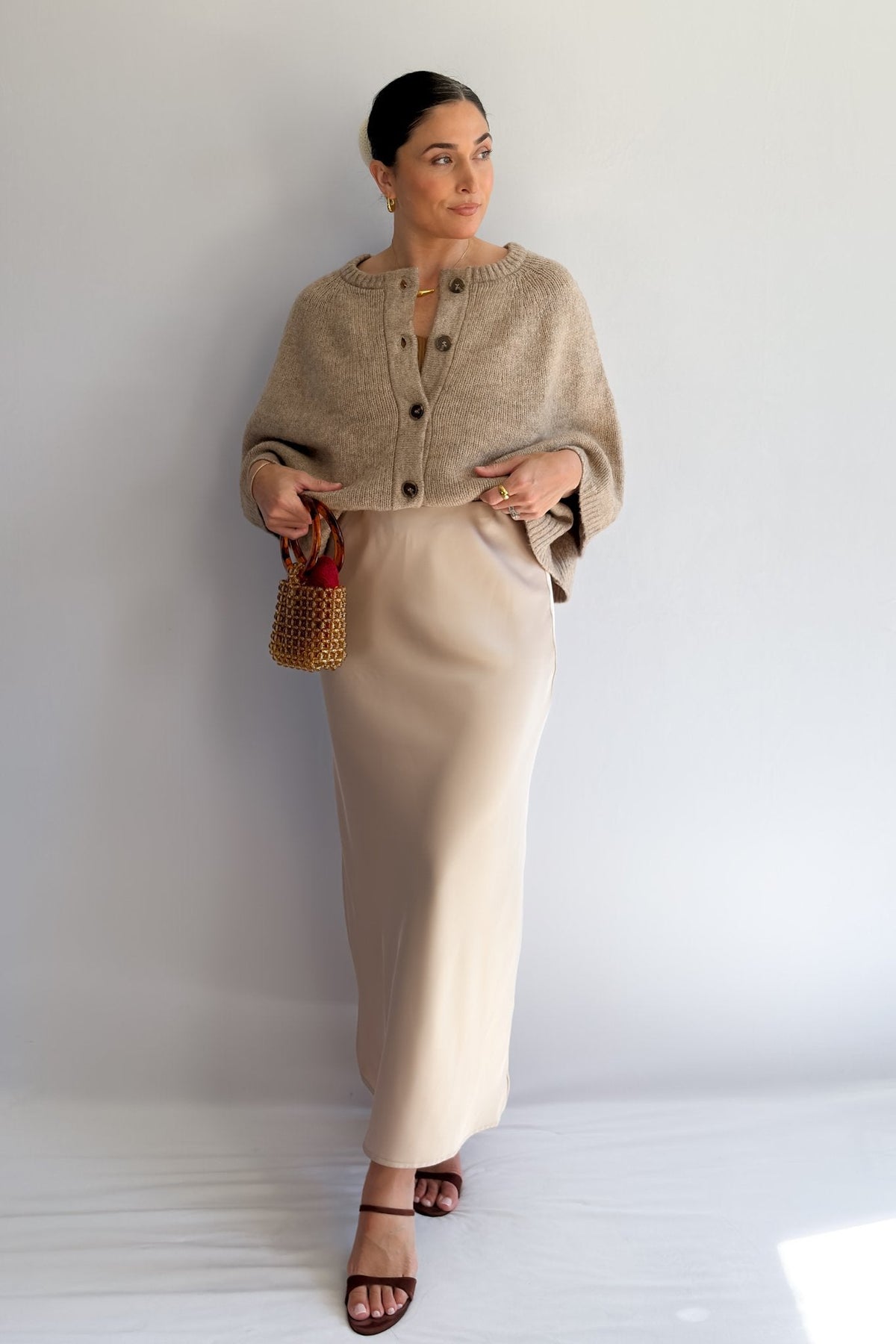 Women’s Champagne Satin Slip Skirt – Bias Cut Midi Skirt - Women&#39;s Shirts &amp; Tops - Blooming Daily