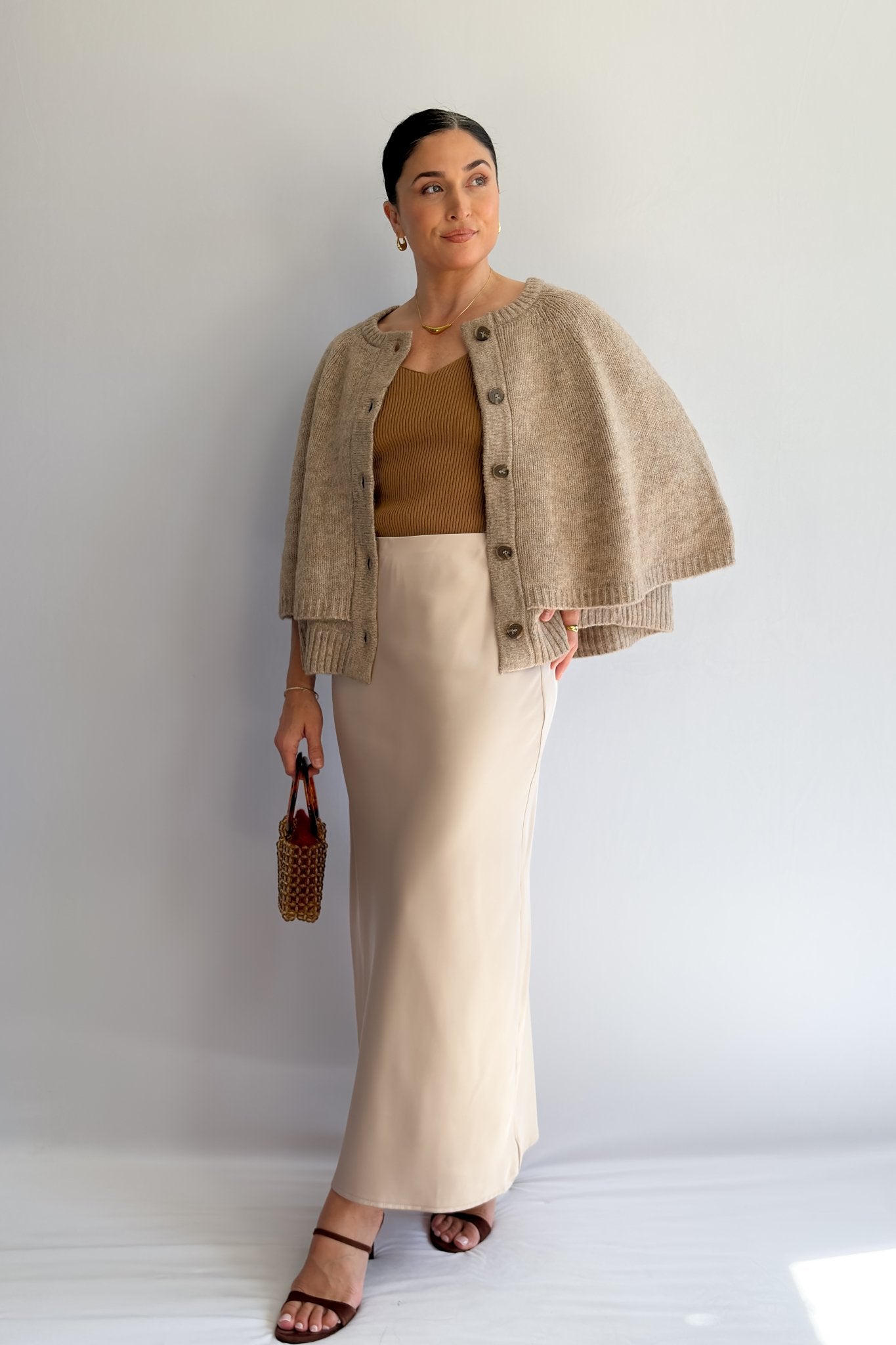 Women’s Champagne Satin Slip Skirt – Bias Cut Midi Skirt - Women's Shirts & Tops - Blooming Daily