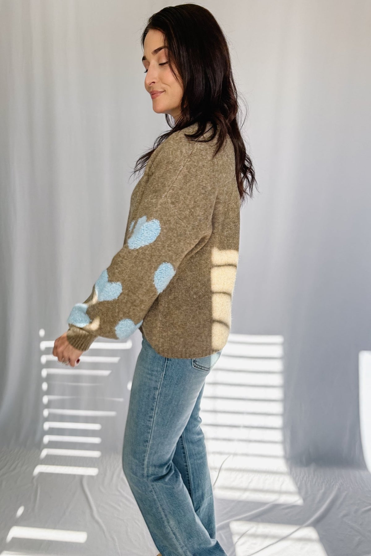 Women&#39;s Chenille Heart Soft Knit Sweater Top | Brown - Women&#39;s Shirts &amp; Tops - Blooming Daily