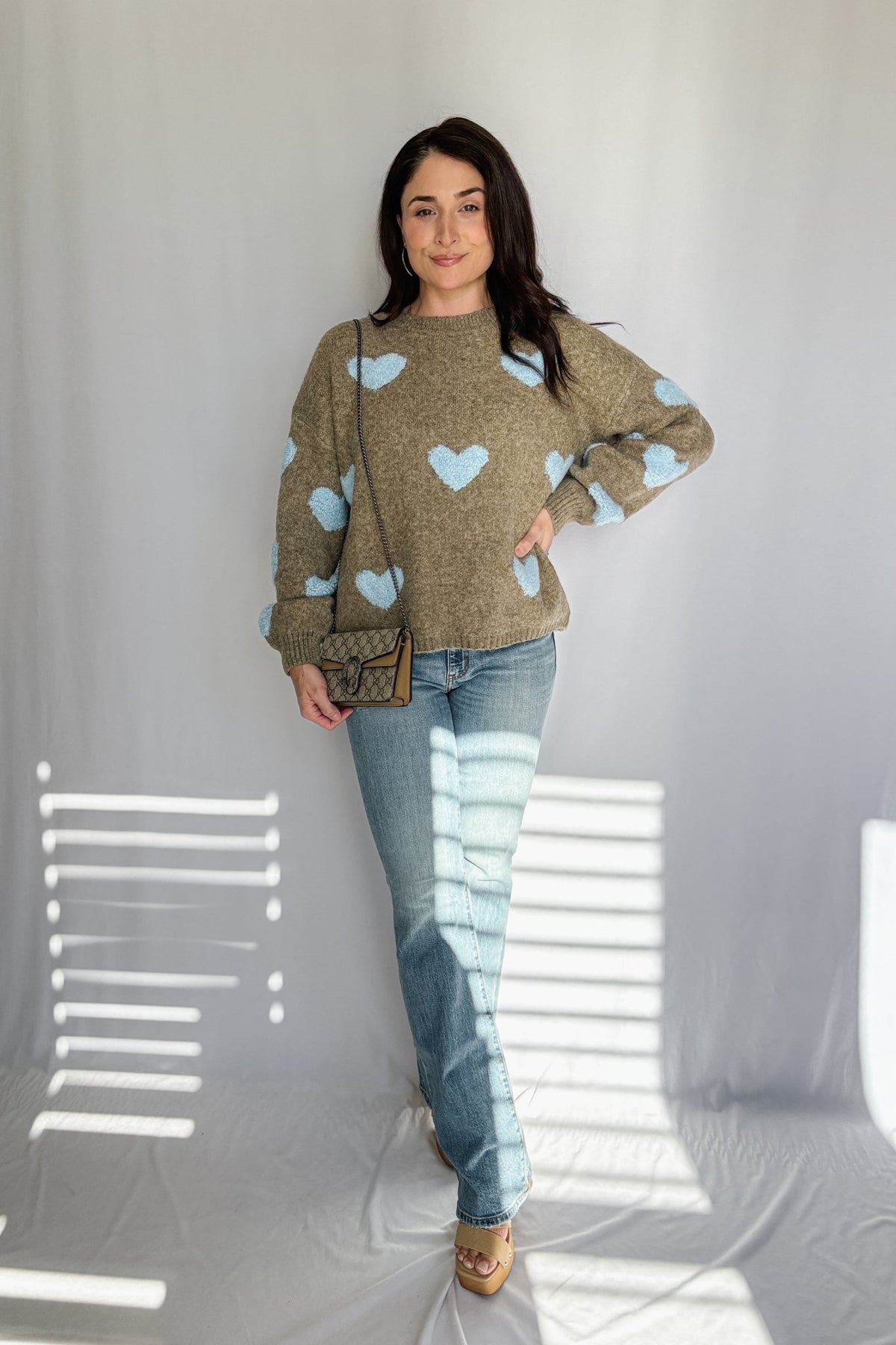 Women&#39;s Chenille Heart Soft Knit Sweater Top | Brown - Women&#39;s Shirts &amp; Tops - Blooming Daily