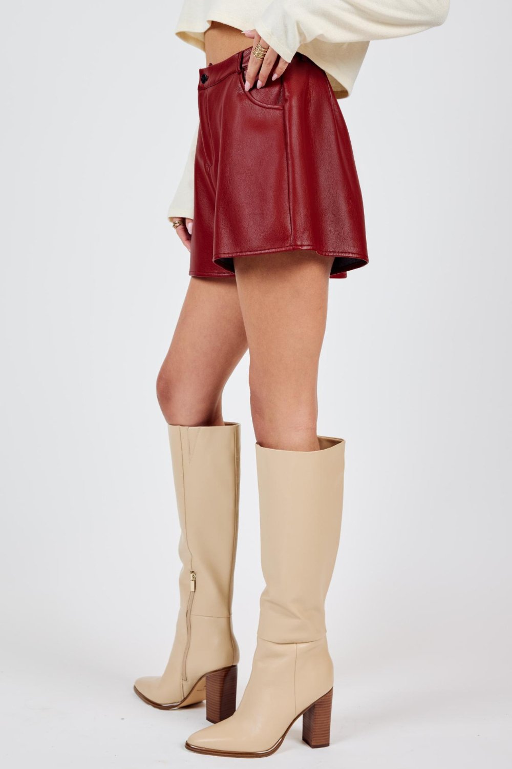 Women&#39;s Cherry Red Faux Leather Shorts | Red - Women&#39;s Shorts - Blooming Daily