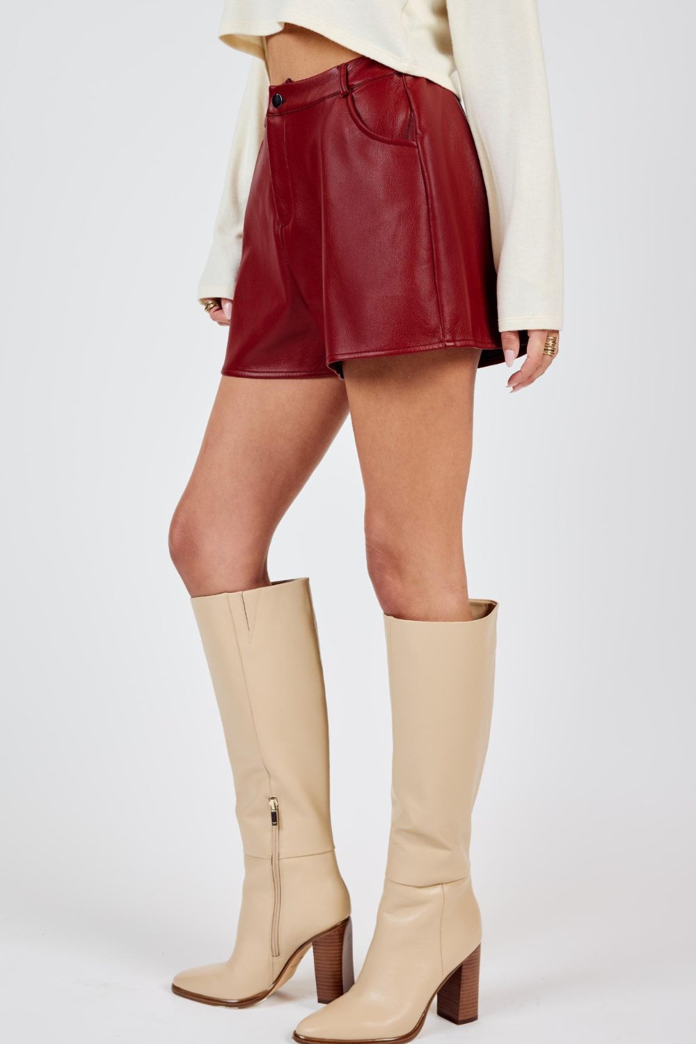 Women&#39;s Cherry Red Faux Leather Shorts | Red - Women&#39;s Shorts - Blooming Daily