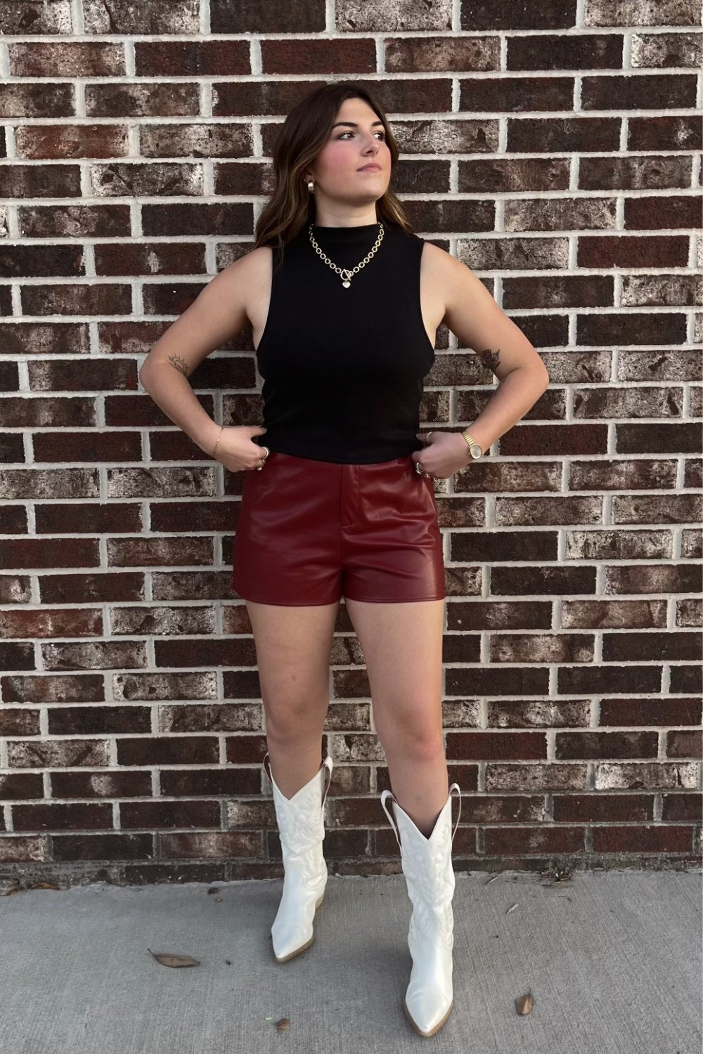 Women&#39;s Cherry Red Faux Leather Shorts | Red - Women&#39;s Shorts - Blooming Daily