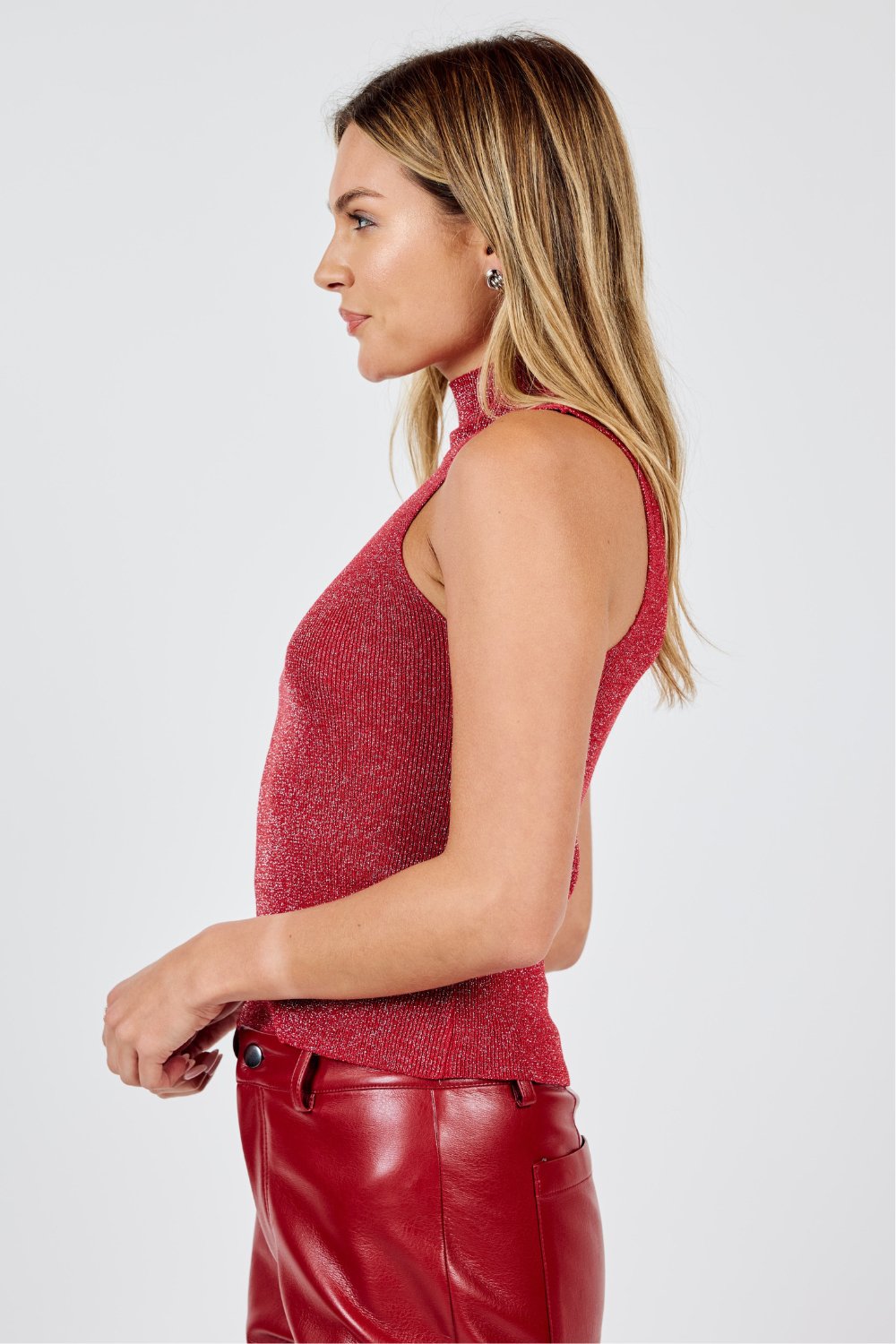 Women&#39;s Cherry Red Tank Top | Lurex Stretch Knit | Red - Women&#39;s Shirts &amp; Tops - Blooming Daily