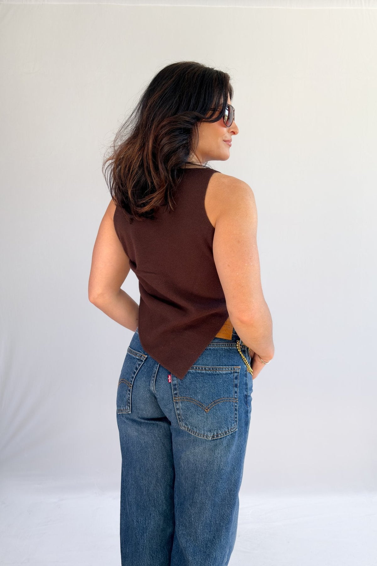 Women's Chocolate Brown Asymmetrical Mock Neck Knit Top - Women's Sweaters - Blooming Daily