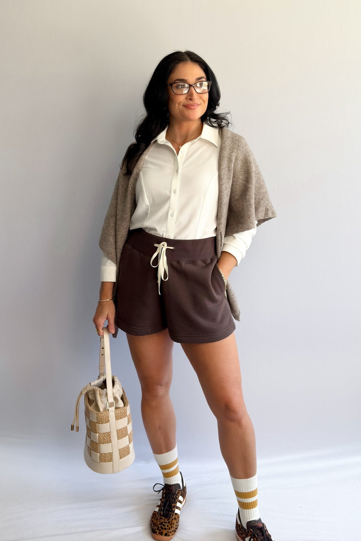 Women’s Chocolate Brown Oversized Sweatshirt &amp; High - Waist Shorts Set - Women&#39;s Shirts &amp; Tops - Blooming Daily