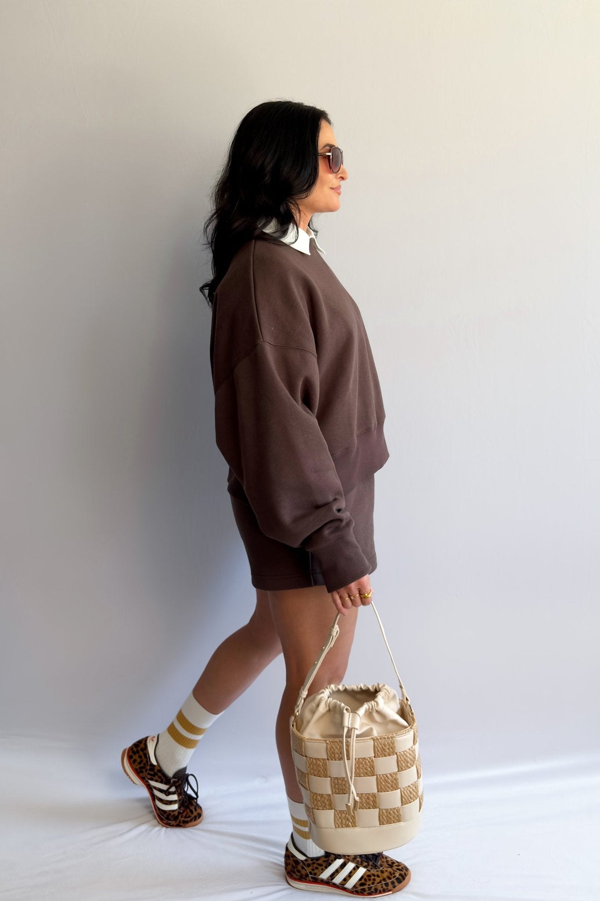 Women’s Chocolate Brown Oversized Sweatshirt &amp; High - Waist Shorts Set - Women&#39;s Shirts &amp; Tops - Blooming Daily