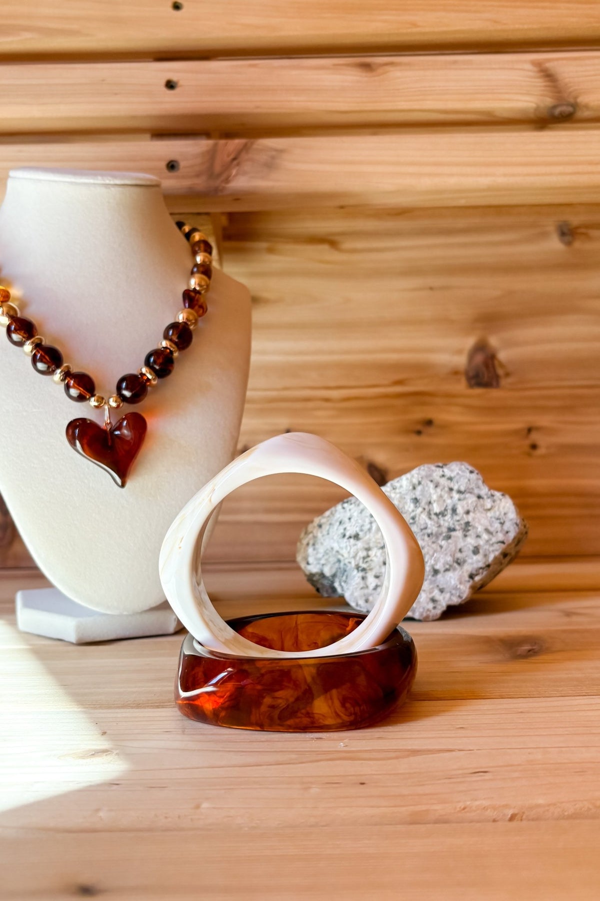 Women’s Chunky Acrylic Bangle Bracelet Set – Ivory & Tortoise - Women's Jewelry - Blooming Daily