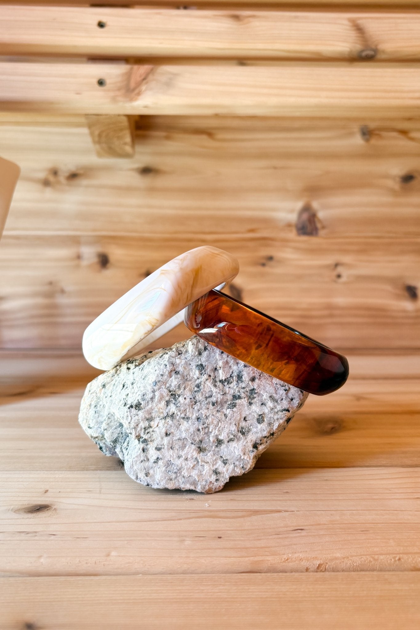 Women’s Chunky Acrylic Bangle Bracelet Set – Ivory & Tortoise - Women's Jewelry - Blooming Daily