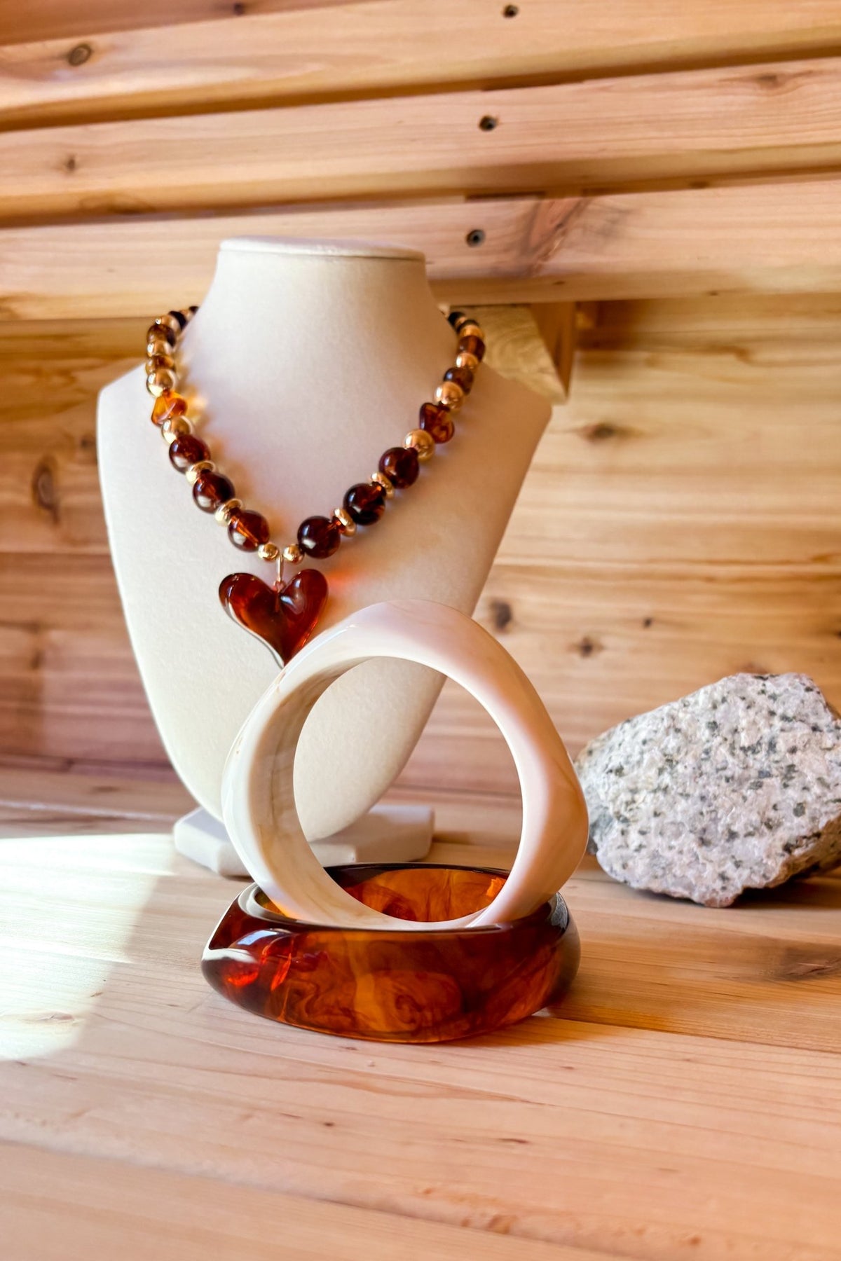 Women’s Chunky Acrylic Bangle Bracelet Set – Ivory & Tortoise - Women's Jewelry - Blooming Daily