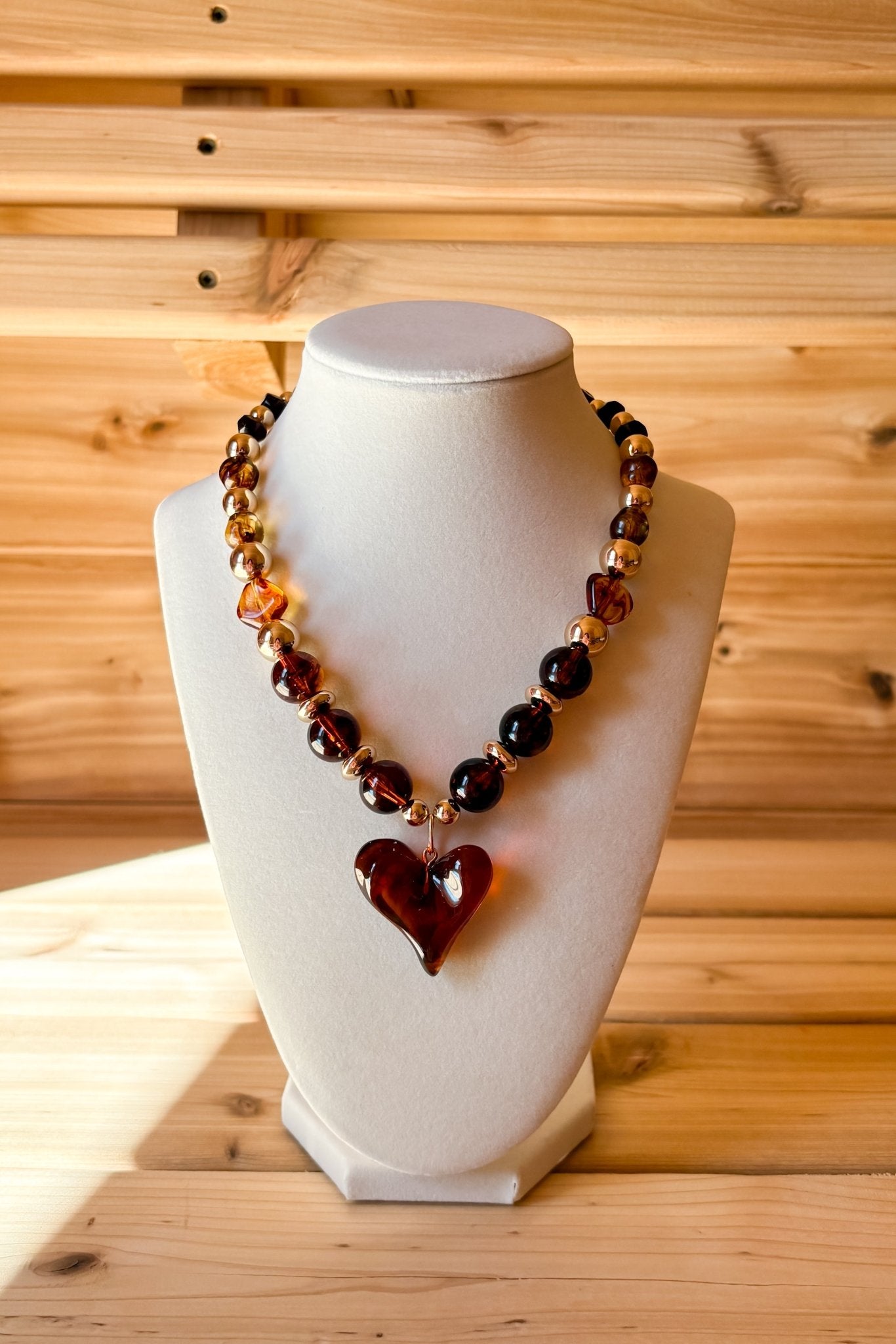 Women’s Chunky Statement Heart Necklace – Amber Gold Jewelry - Women's Jewelry - Blooming Daily