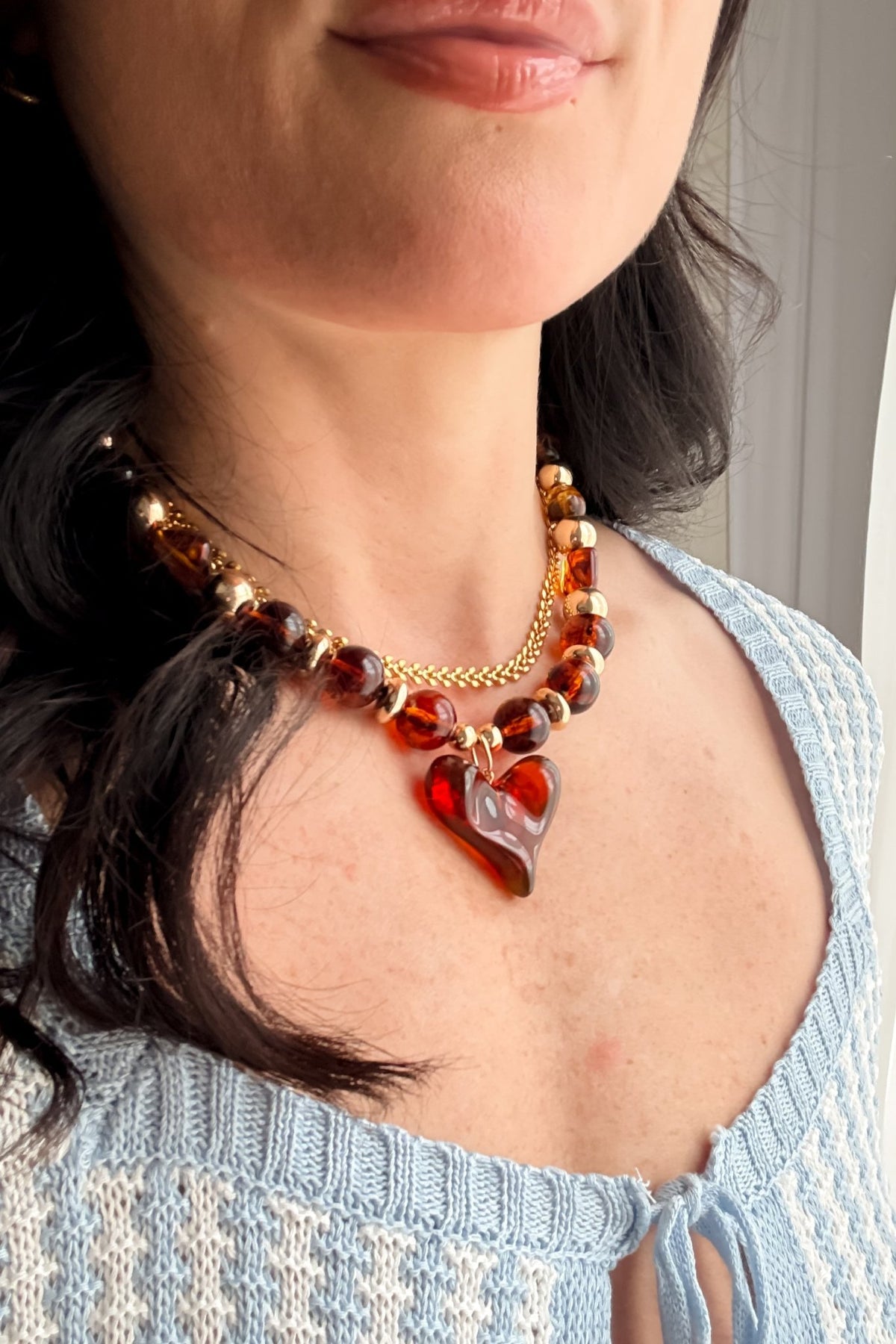 Women’s Chunky Statement Heart Necklace – Amber Gold Jewelry - Women's Jewelry - Blooming Daily