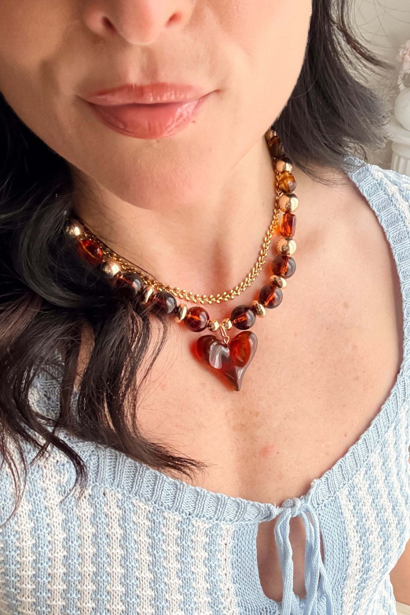 Women’s Chunky Statement Heart Necklace – Amber Gold Jewelry - Women's Jewelry - Blooming Daily