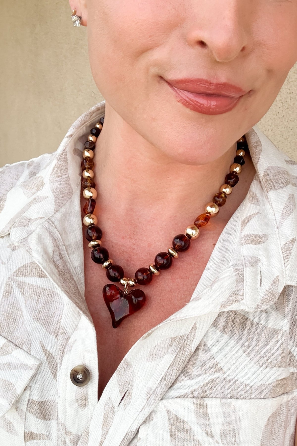 Women’s Chunky Statement Heart Necklace – Amber Gold Jewelry - Women's Jewelry - Blooming Daily