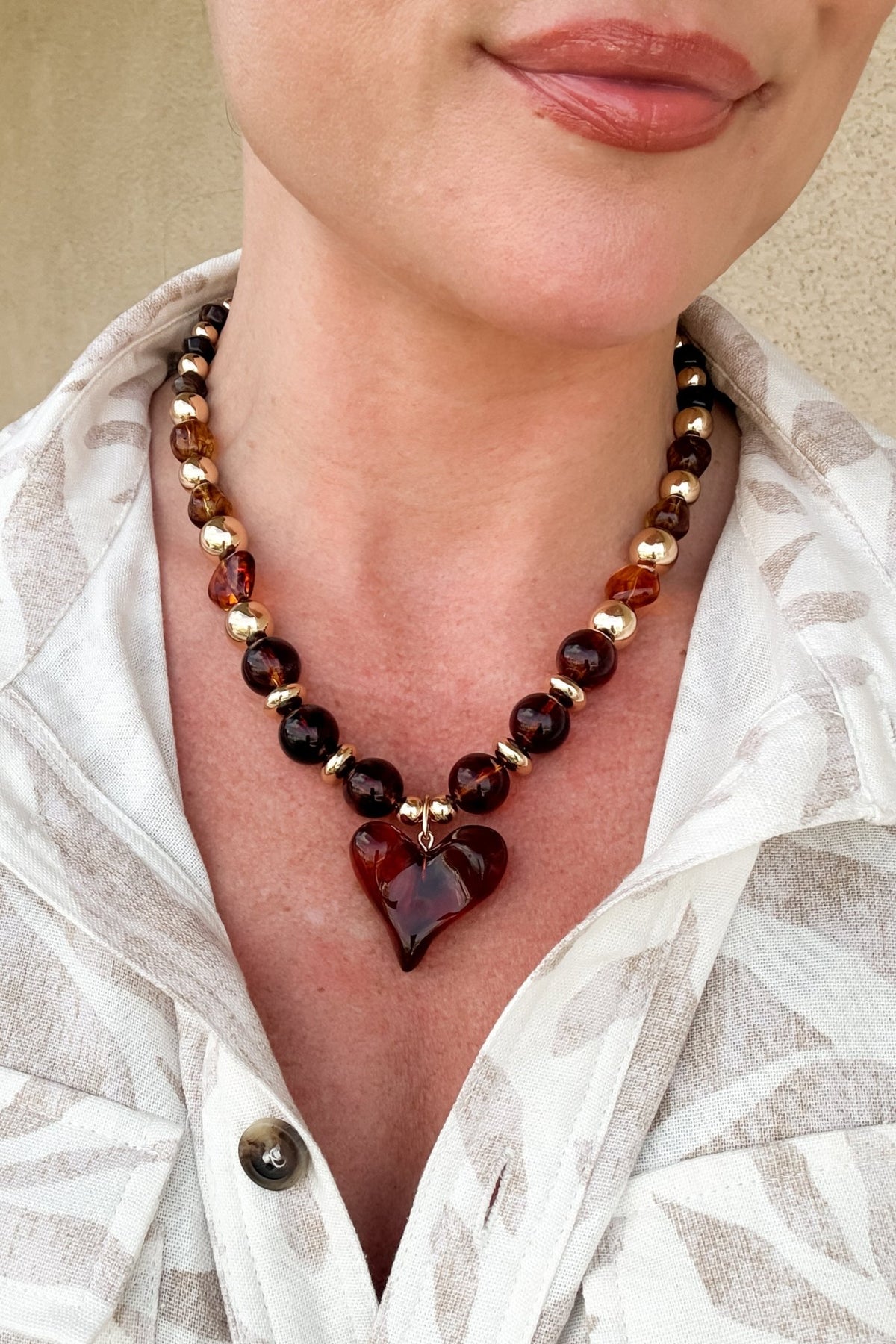 Women’s Chunky Statement Heart Necklace – Amber Gold Jewelry - Women's Jewelry - Blooming Daily