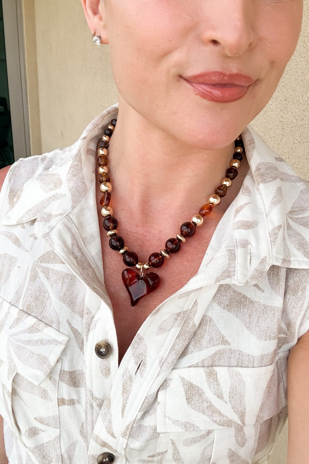 Women’s Chunky Statement Heart Necklace – Amber Gold Jewelry - Women's Jewelry - Blooming Daily