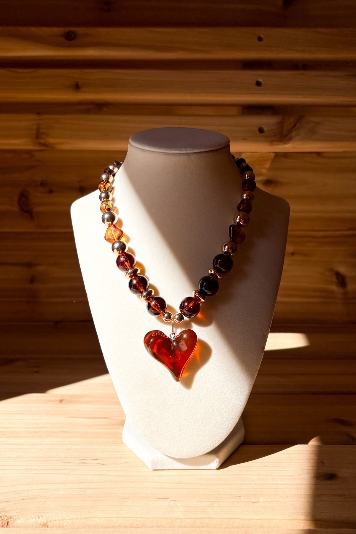 Women’s Chunky Statement Heart Necklace – Amber Gold Jewelry - Women's Jewelry - Blooming Daily