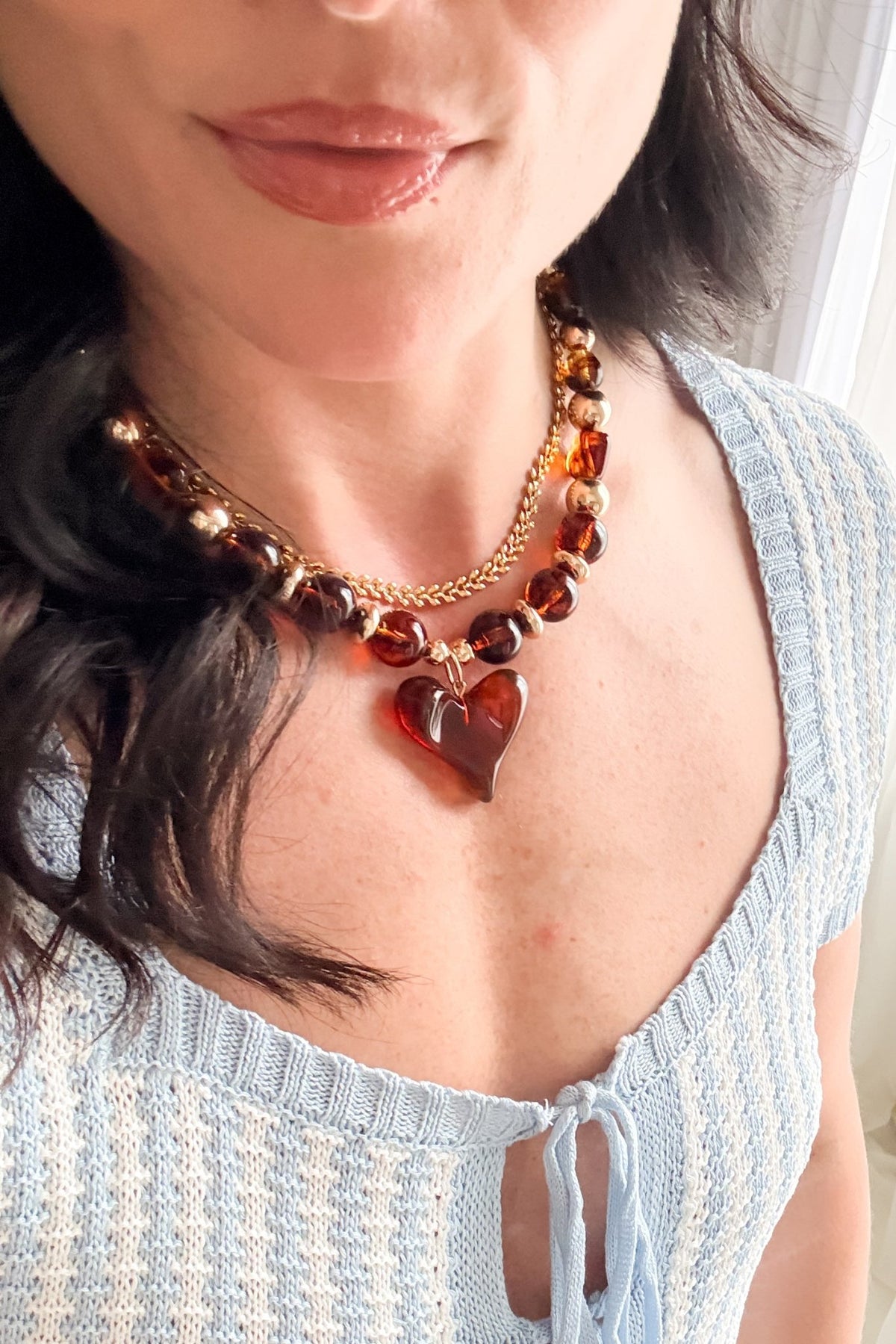 Women’s Chunky Statement Heart Necklace – Amber Gold Jewelry - Women's Jewelry - Blooming Daily