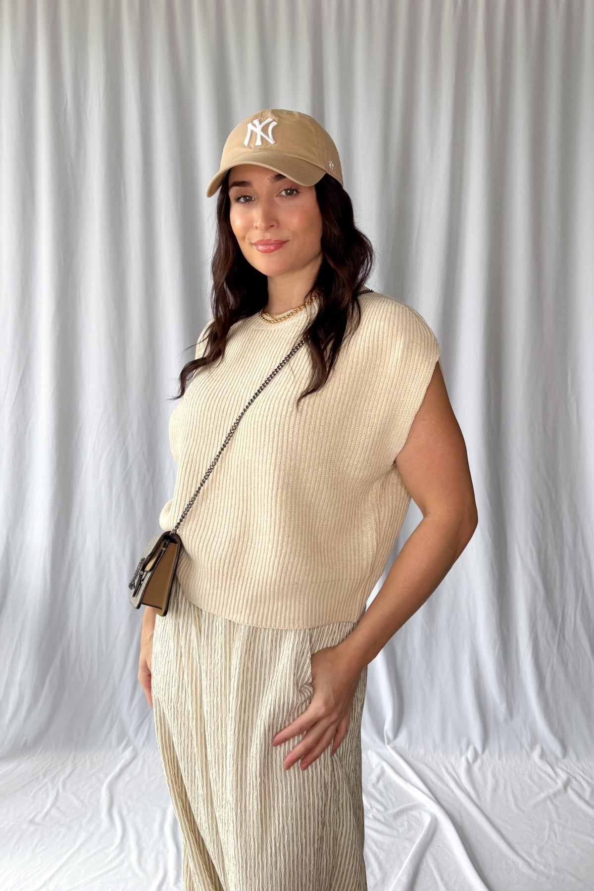 Women&#39;s Classic Beige Ribbed Knit Cap Sleeve Top | Beige - Women&#39;s Shirts &amp; Tops - Blooming Daily