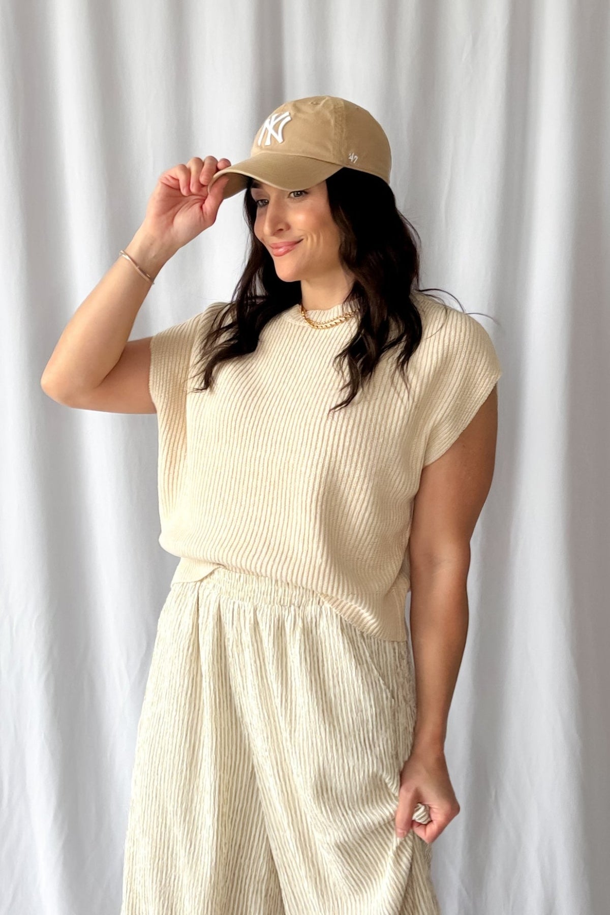 Women&#39;s Classic Beige Ribbed Knit Cap Sleeve Top | Beige - Women&#39;s Shirts &amp; Tops - Blooming Daily