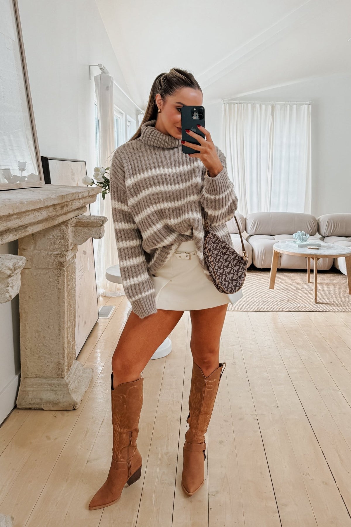 Women&#39;s Classic Preppy Oversized Stripe Chunky Knit Turtleneck | Moss Green - Women&#39;s Sweaters - Blooming Daily