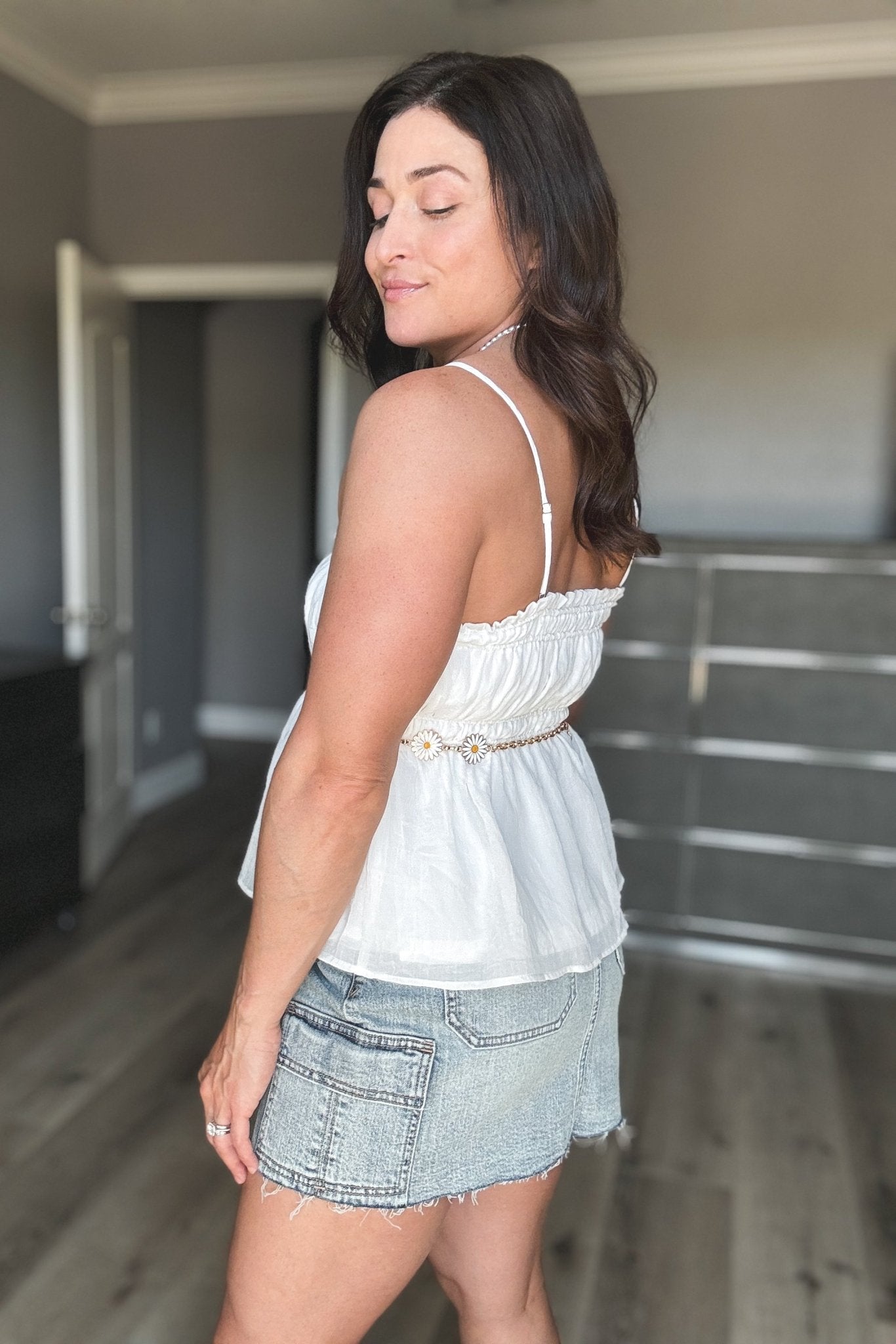 Women's Coastal Cowgirl Babydoll Tank Top | White - Women's Shirts & Tops - Blooming Daily