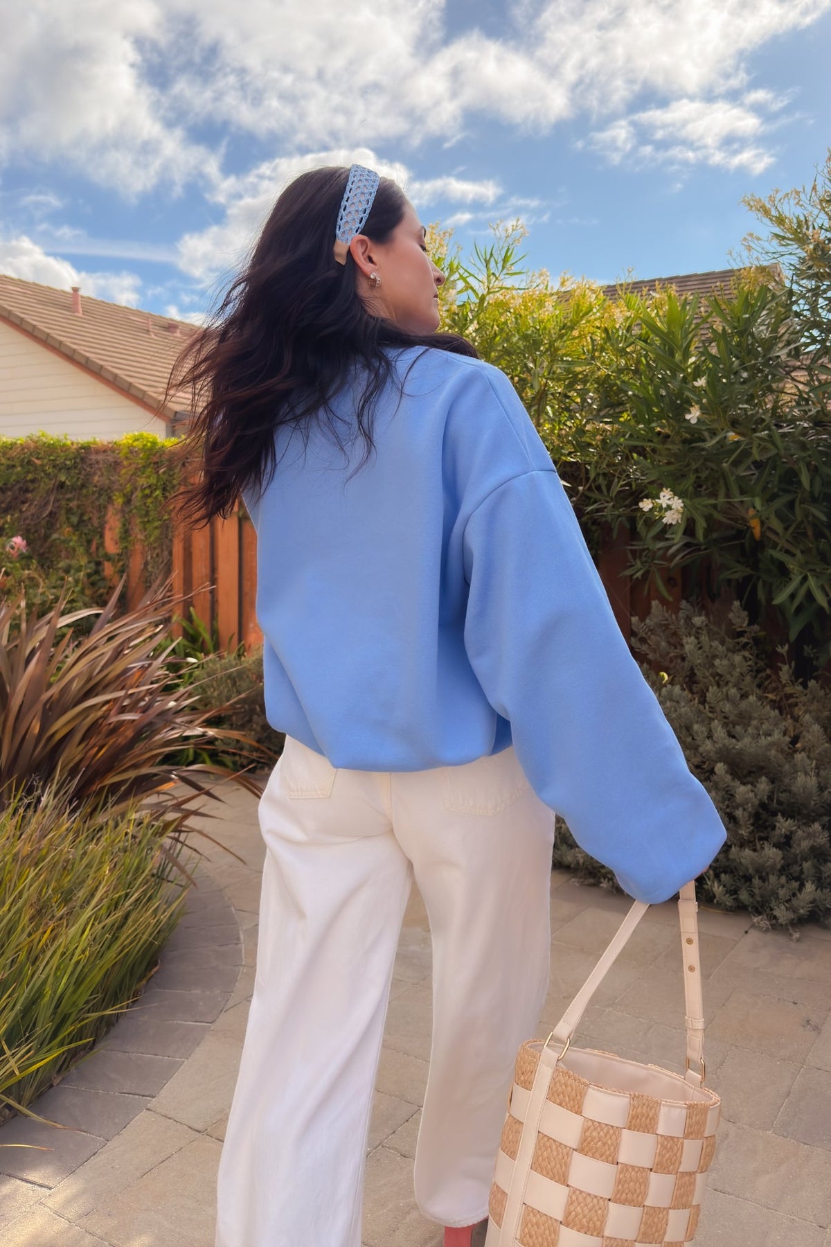Cornflower blue oversized sweatshirt for women with drop shoulders and relaxed fit