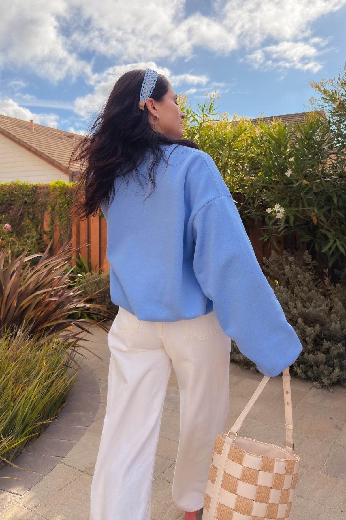 Cornflower blue oversized sweatshirt for women with drop shoulders and relaxed fit