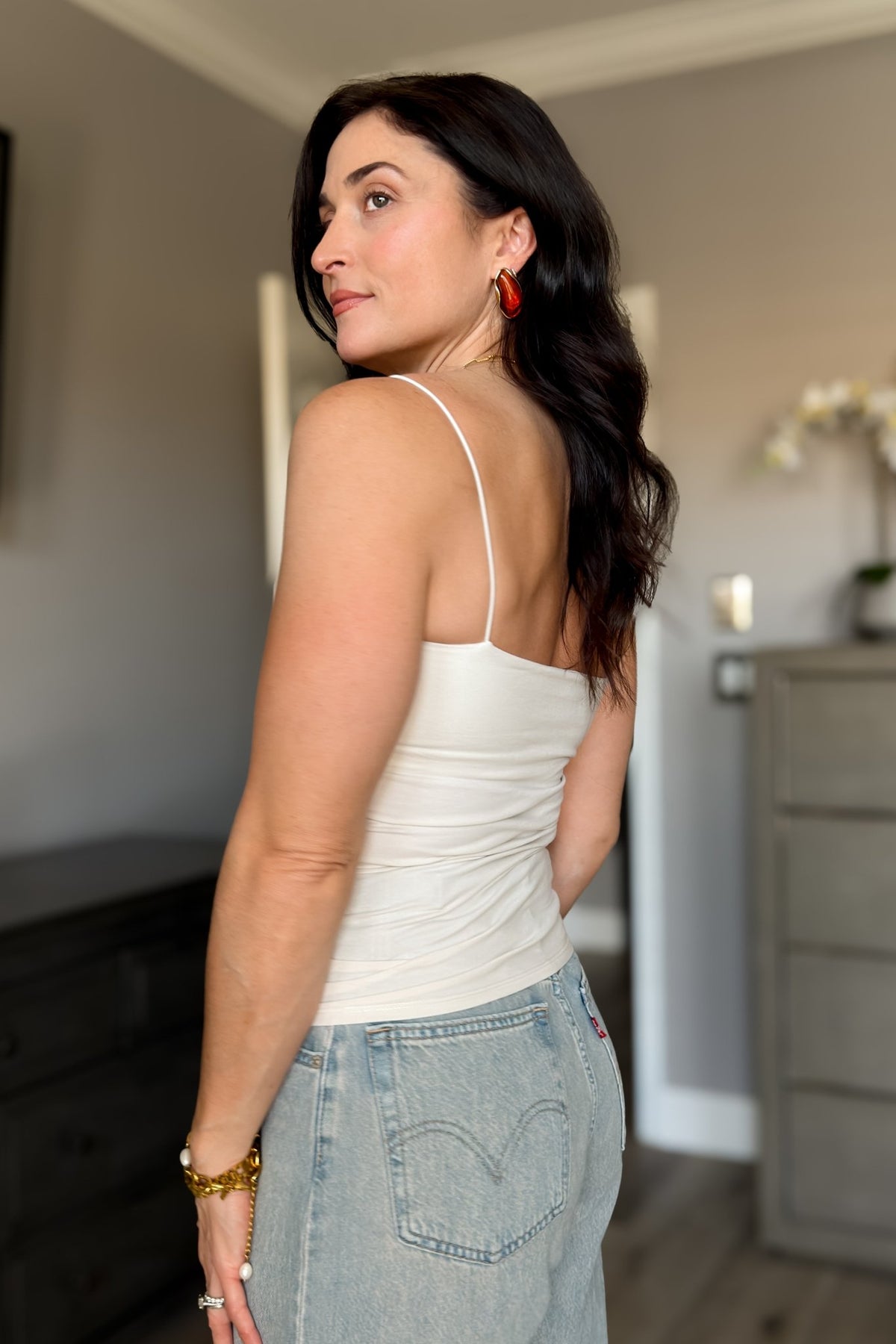 Women's ecru layering tank with soft stretch cotton fabric