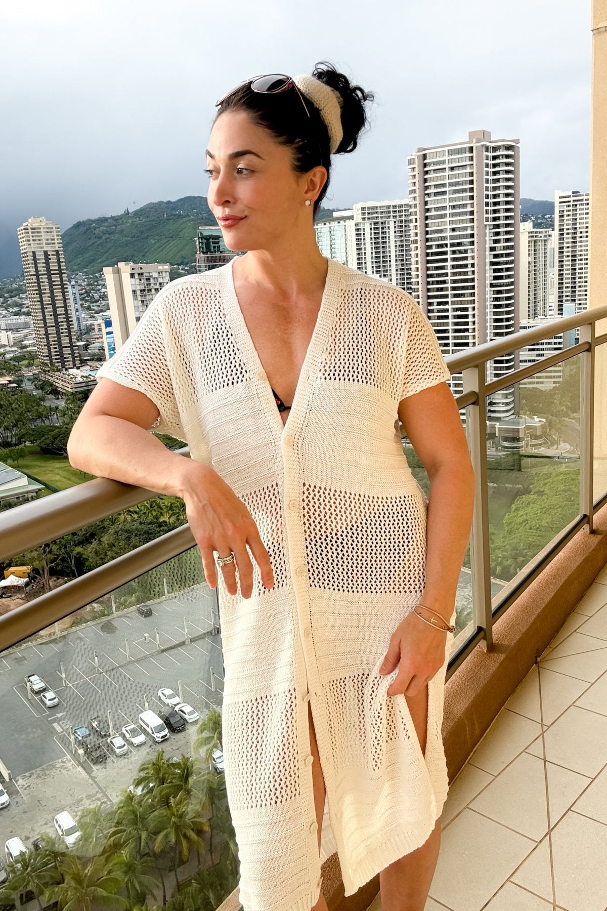 Women’s Cream Crochet Cover Up Duster – Button Front - Women's Dresses - Blooming Daily
