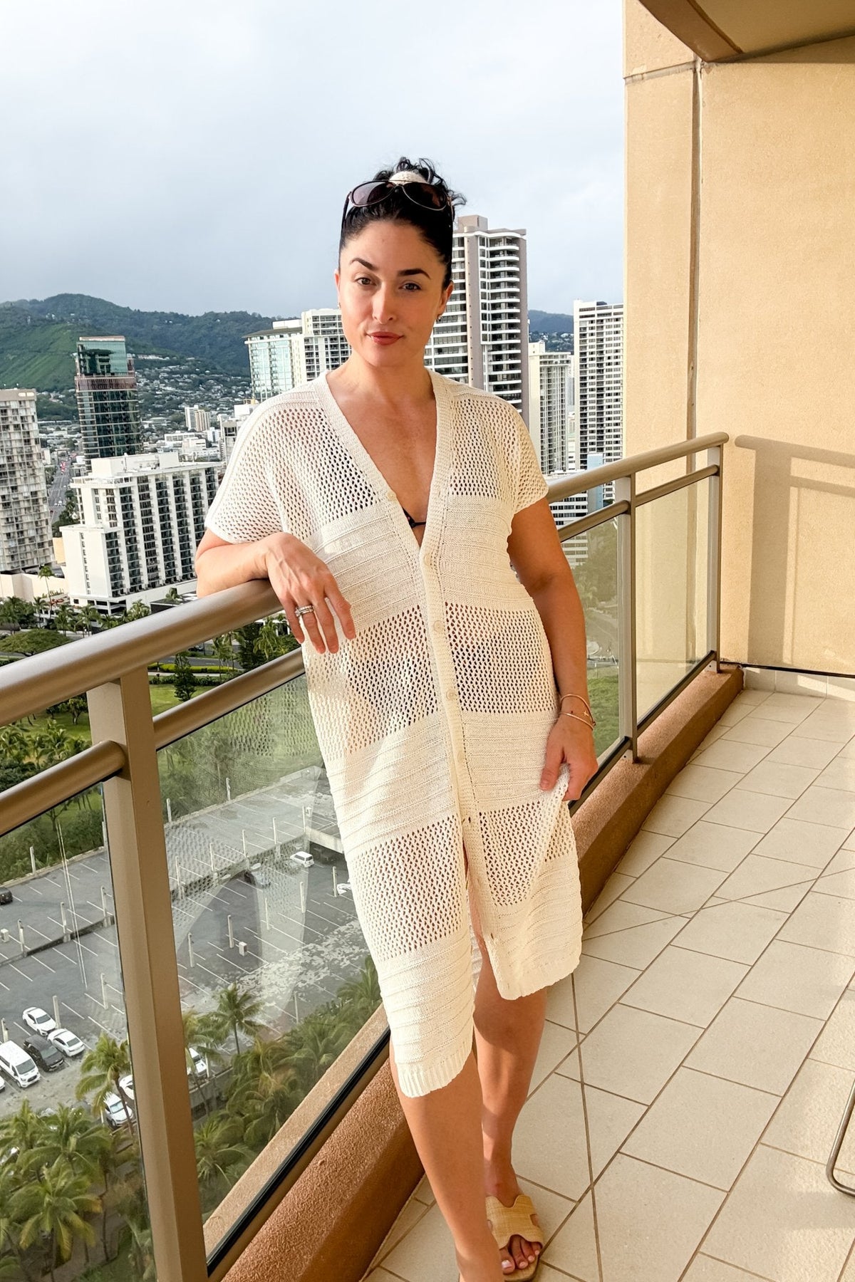 Women’s Cream Crochet Cover Up Duster – Button Front - Women's Dresses - Blooming Daily