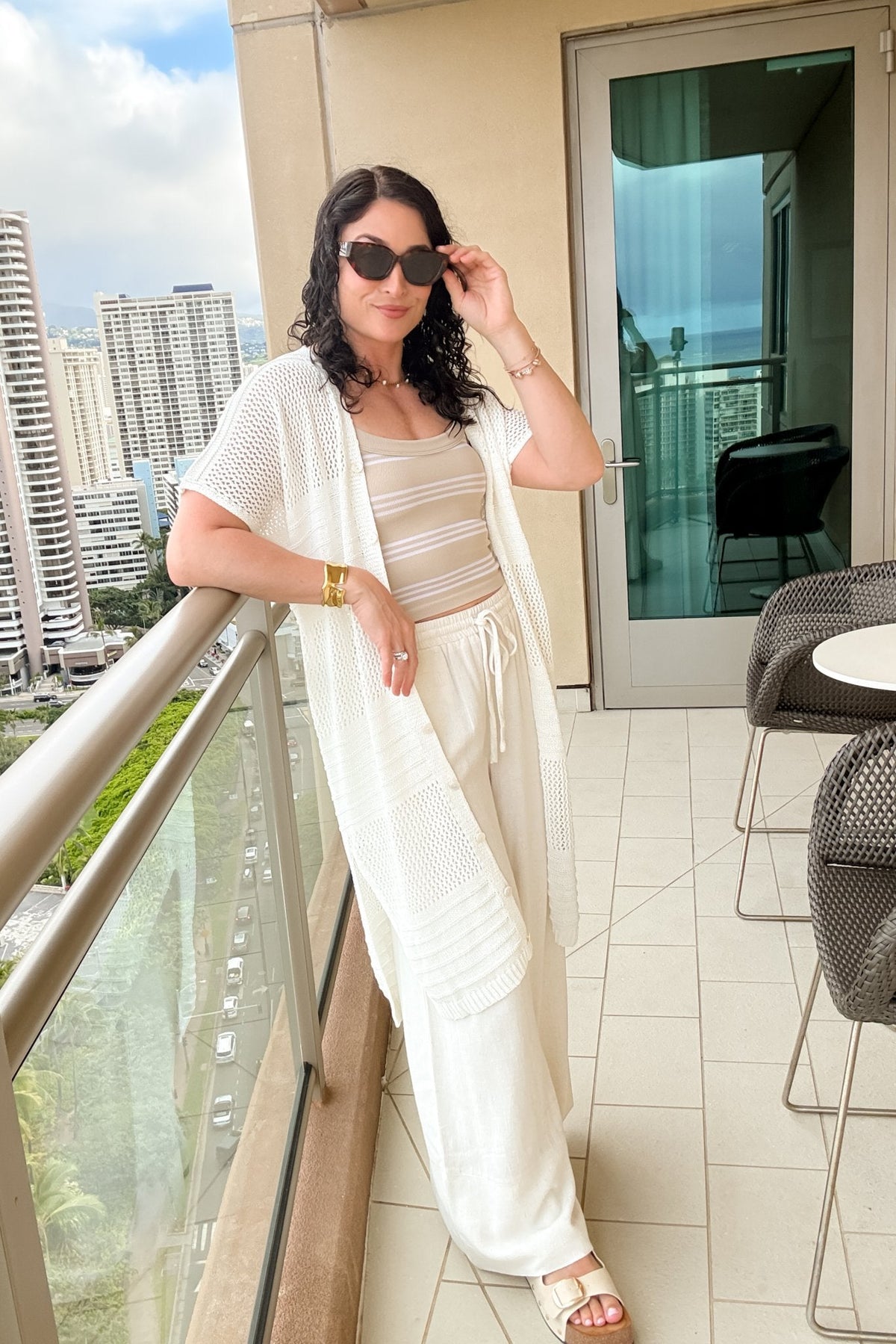 Women’s Cream Crochet Cover Up Duster – Button Front - Women's Dresses - Blooming Daily