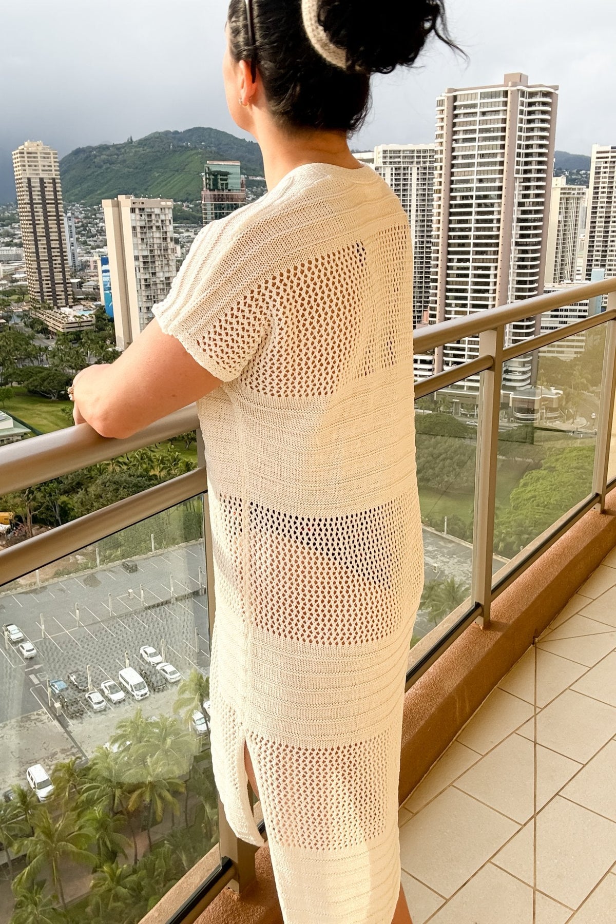 Women’s Cream Crochet Cover Up Duster – Button Front - Women's Dresses - Blooming Daily
