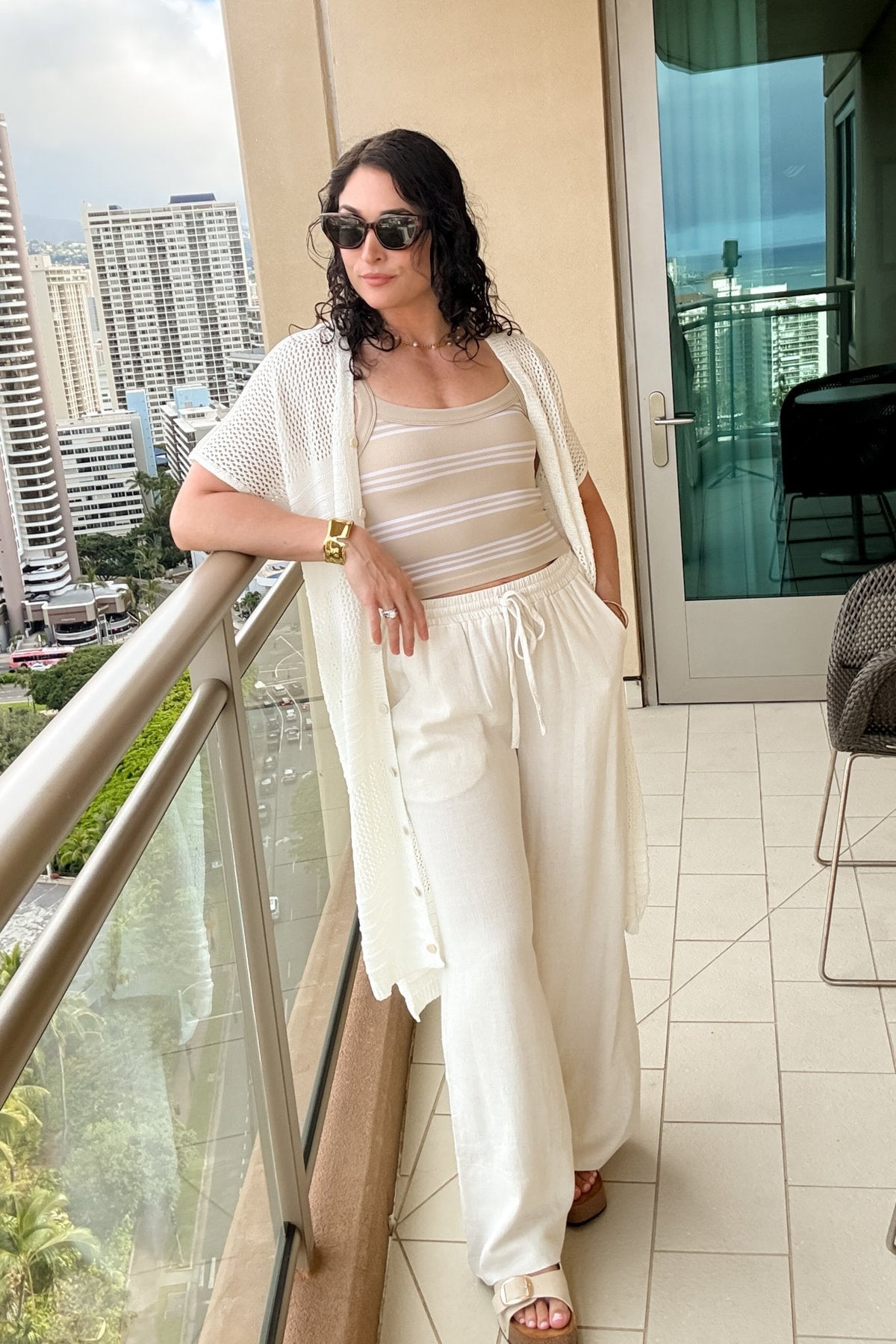 Women’s Cream Crochet Cover Up Duster – Button Front - Women's Dresses - Blooming Daily