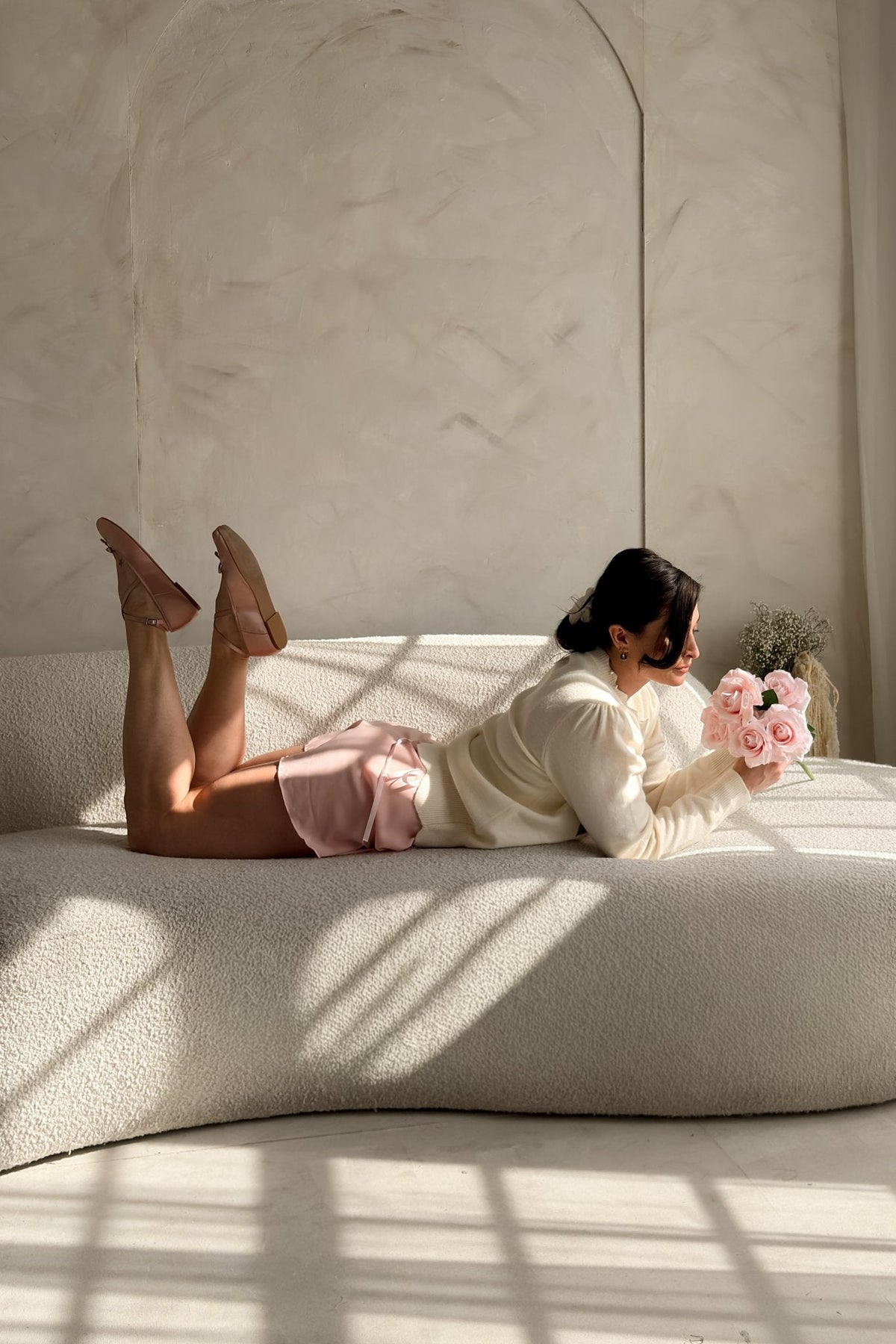 Women’s Cream Tulip Embroidered Lightweight Sweater - Women's Sweaters - Blooming Daily