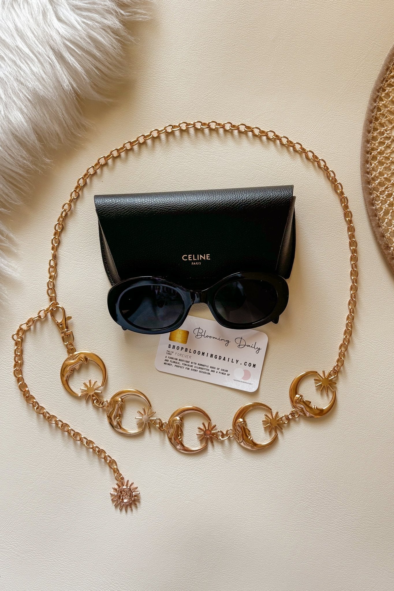 Women's Crescent Moon Celestial Chain Belt | Gold - Women's Belt - Blooming Daily