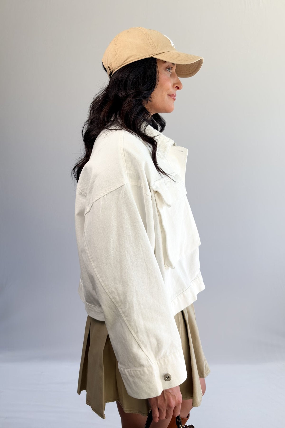 Women’s Cropped Utility Jacket – Ivory Twill - Women&#39;s Jacket - Blooming Daily