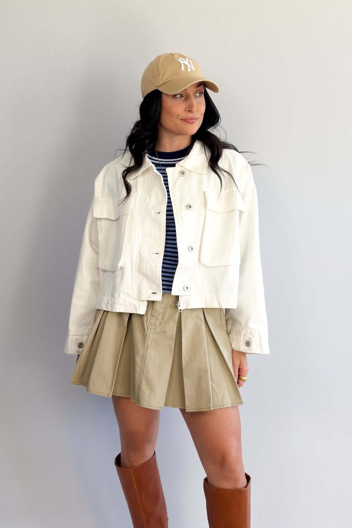 Women’s Cropped Utility Jacket – Ivory Twill - Women&#39;s Jacket - Blooming Daily