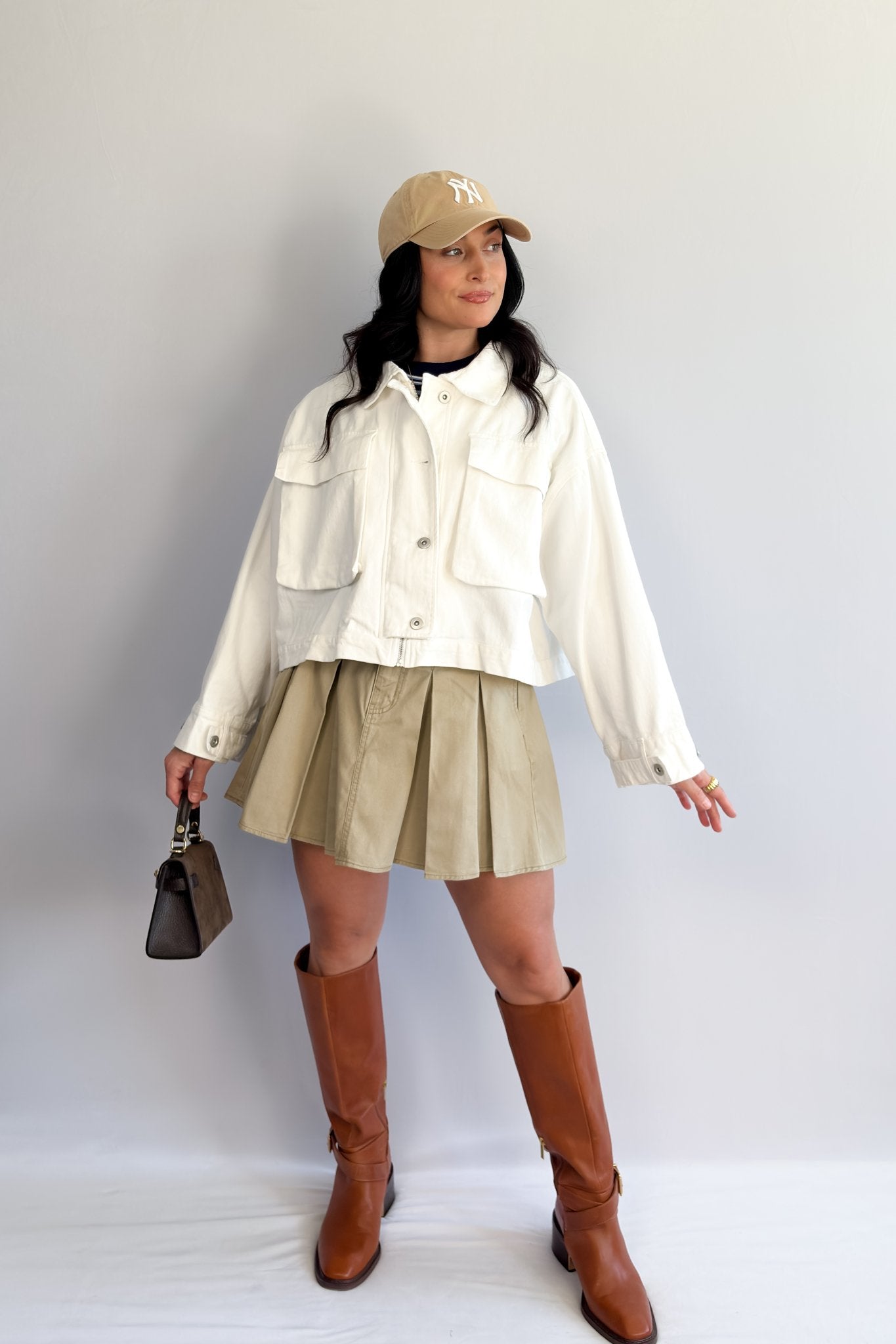 Women’s Cropped Utility Jacket – Ivory Twill - Women's Jacket - Blooming Daily