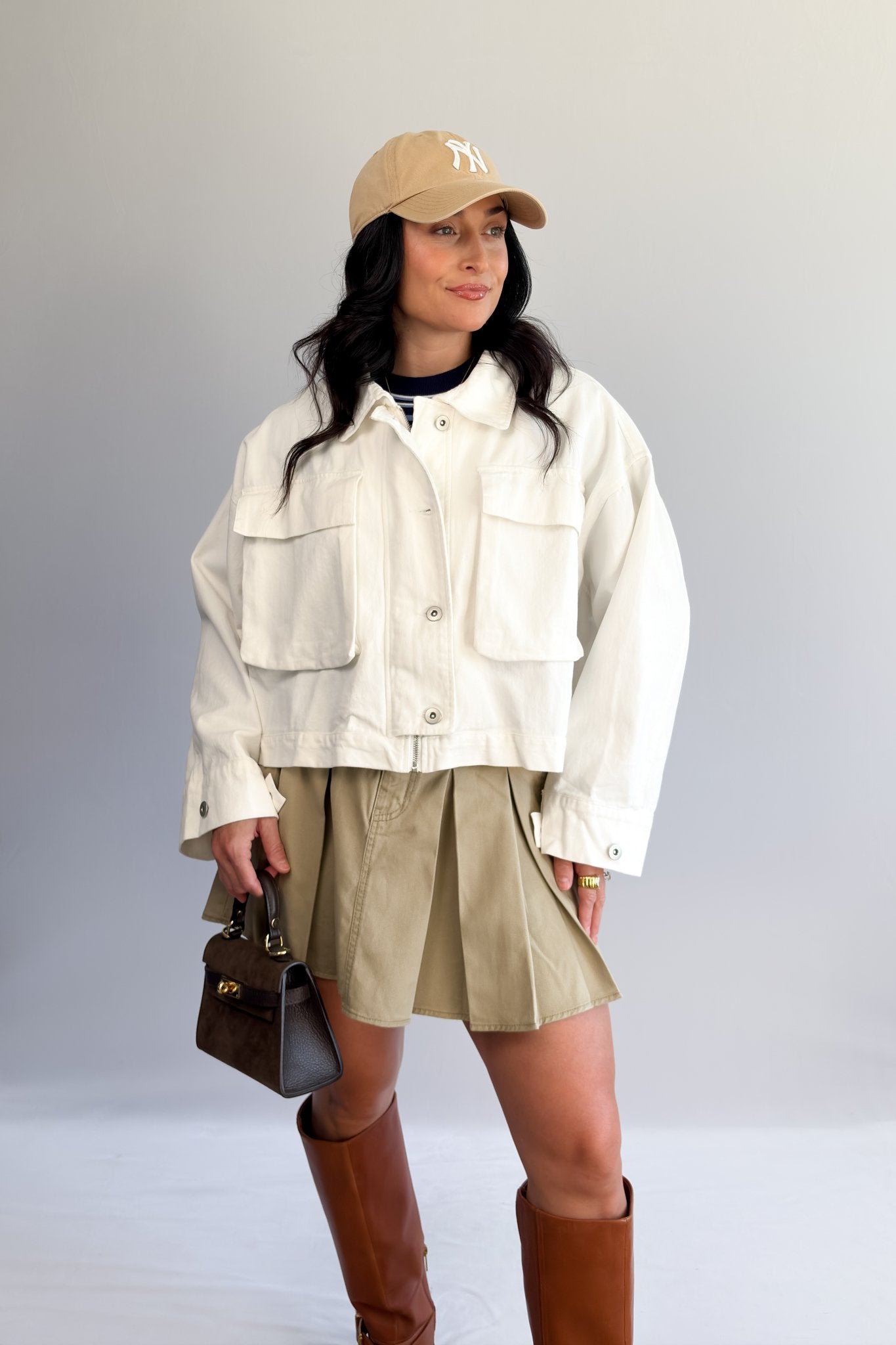 Women’s Cropped Utility Jacket – Ivory Twill - Women's Jacket - Blooming Daily
