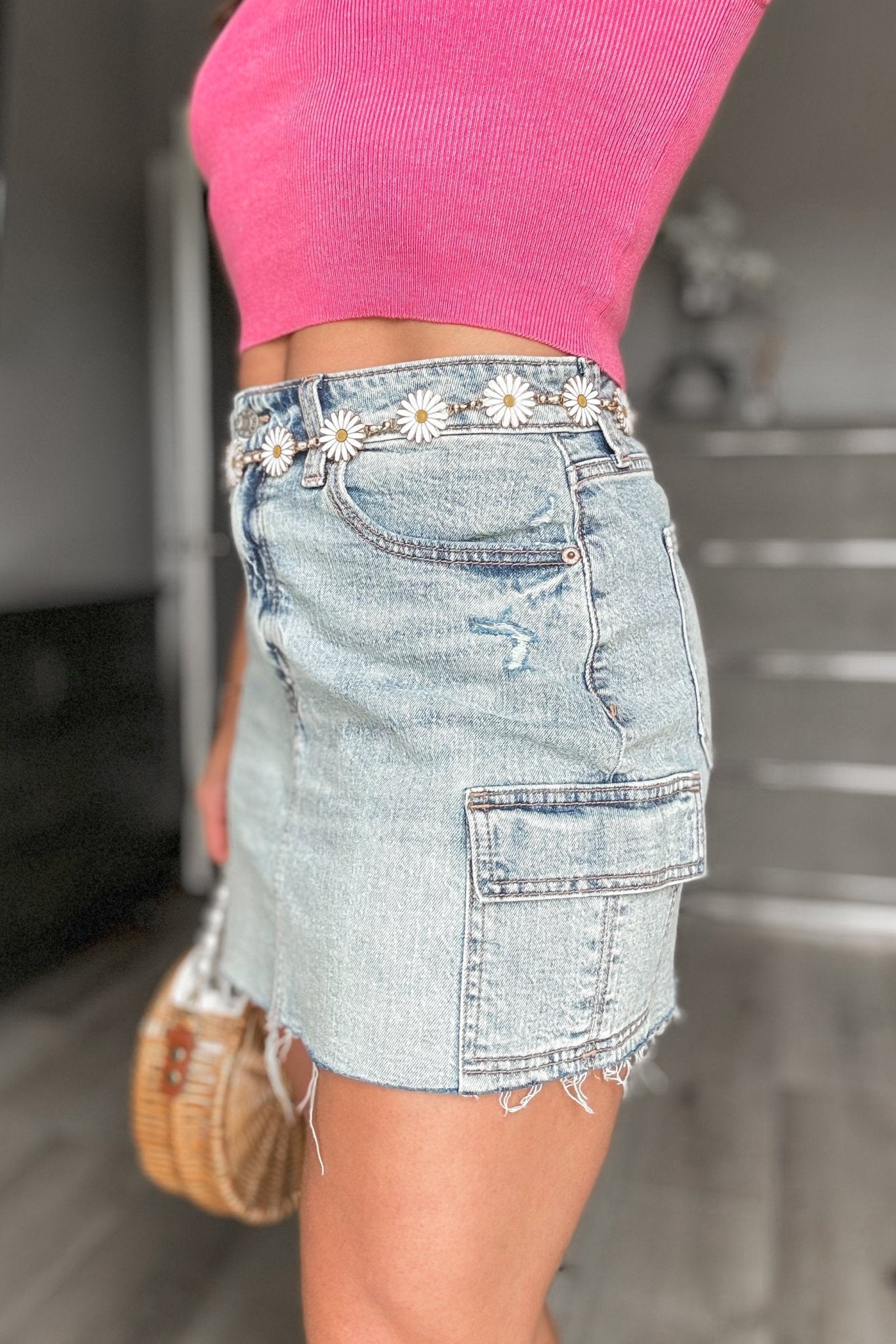 Women's Denim Cargo Mini Skirt | Light Wash - Women's Skirts - Blooming Daily