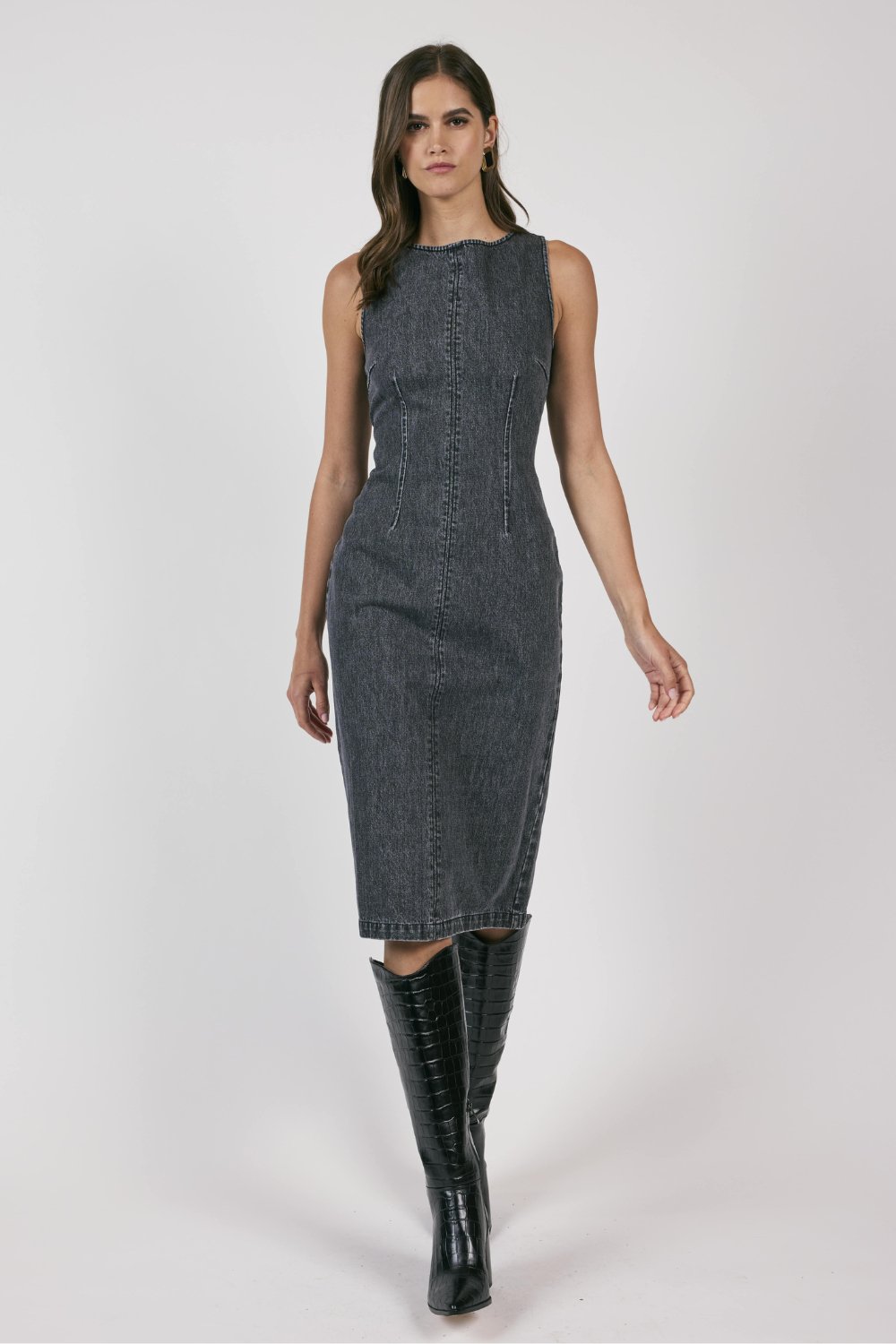 Women&#39;s Denim Midi Dress | Sage The Label | Black - Women&#39;s Dresses - Blooming Daily