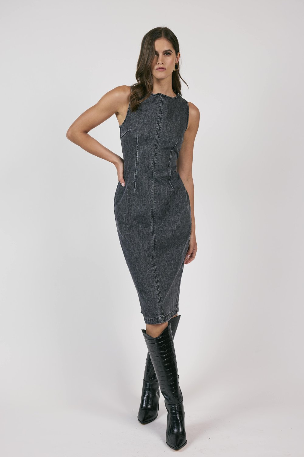 Women&#39;s Denim Midi Dress | Sage The Label | Black - Women&#39;s Dresses - Blooming Daily