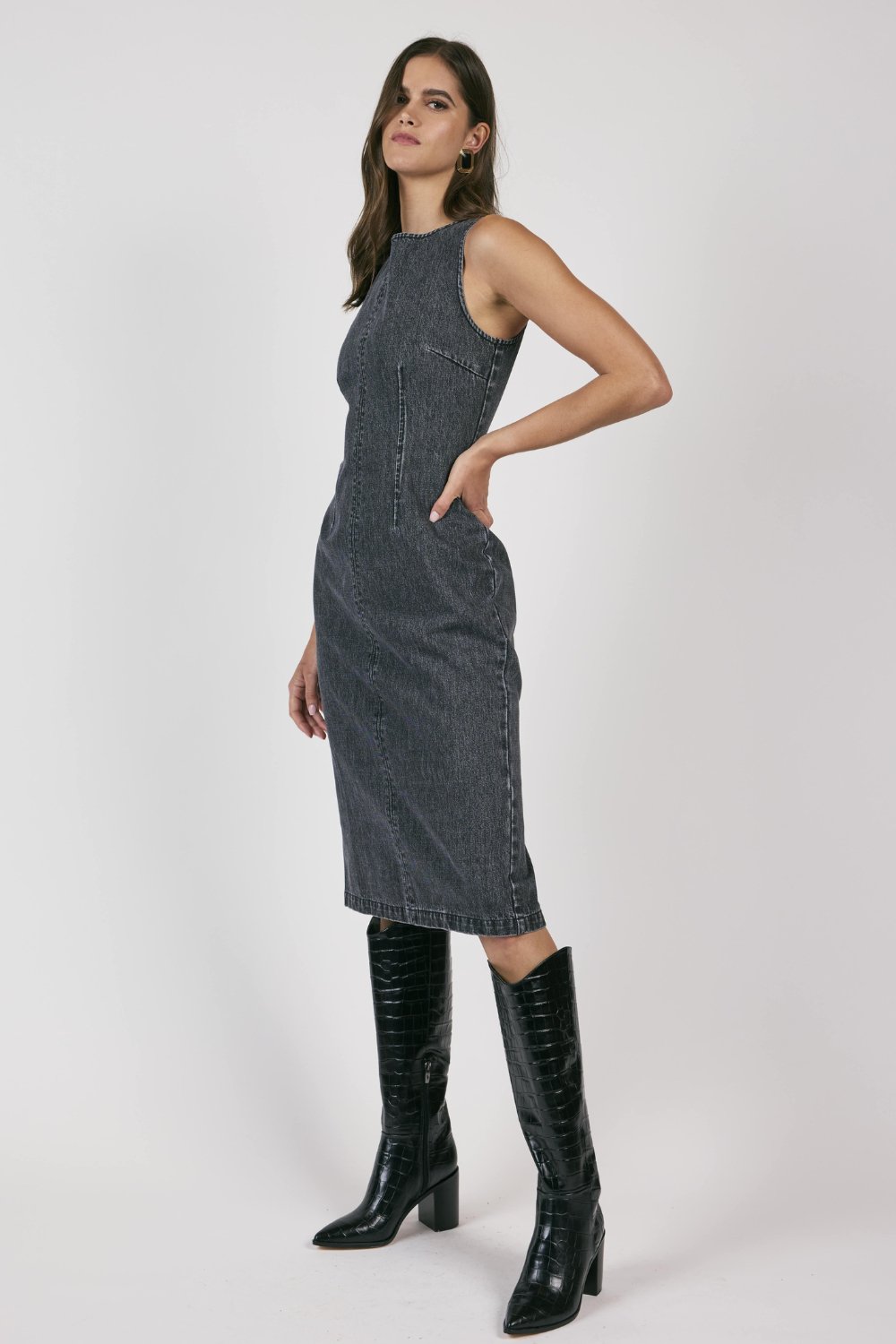 Women&#39;s Denim Midi Dress | Sage The Label | Black - Women&#39;s Dresses - Blooming Daily