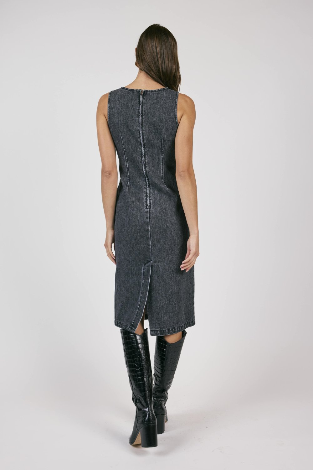 Women&#39;s Denim Midi Dress | Sage The Label | Black - Women&#39;s Dresses - Blooming Daily