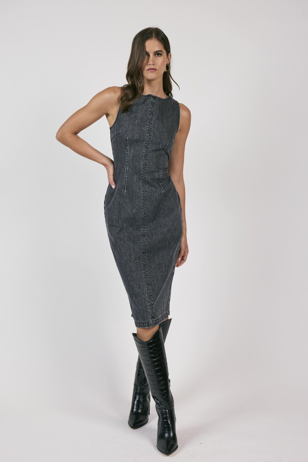 Women&#39;s Denim Midi Dress | Sage The Label | Black - Women&#39;s Dresses - Blooming Daily