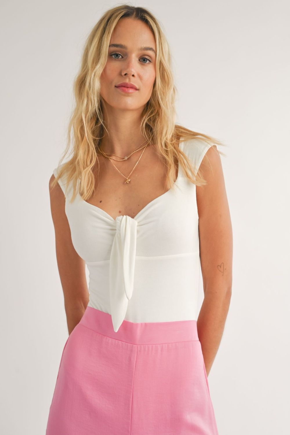 Women's Double Layered Knot Bodysuit | White - Women's Bodysuit - Blooming Daily