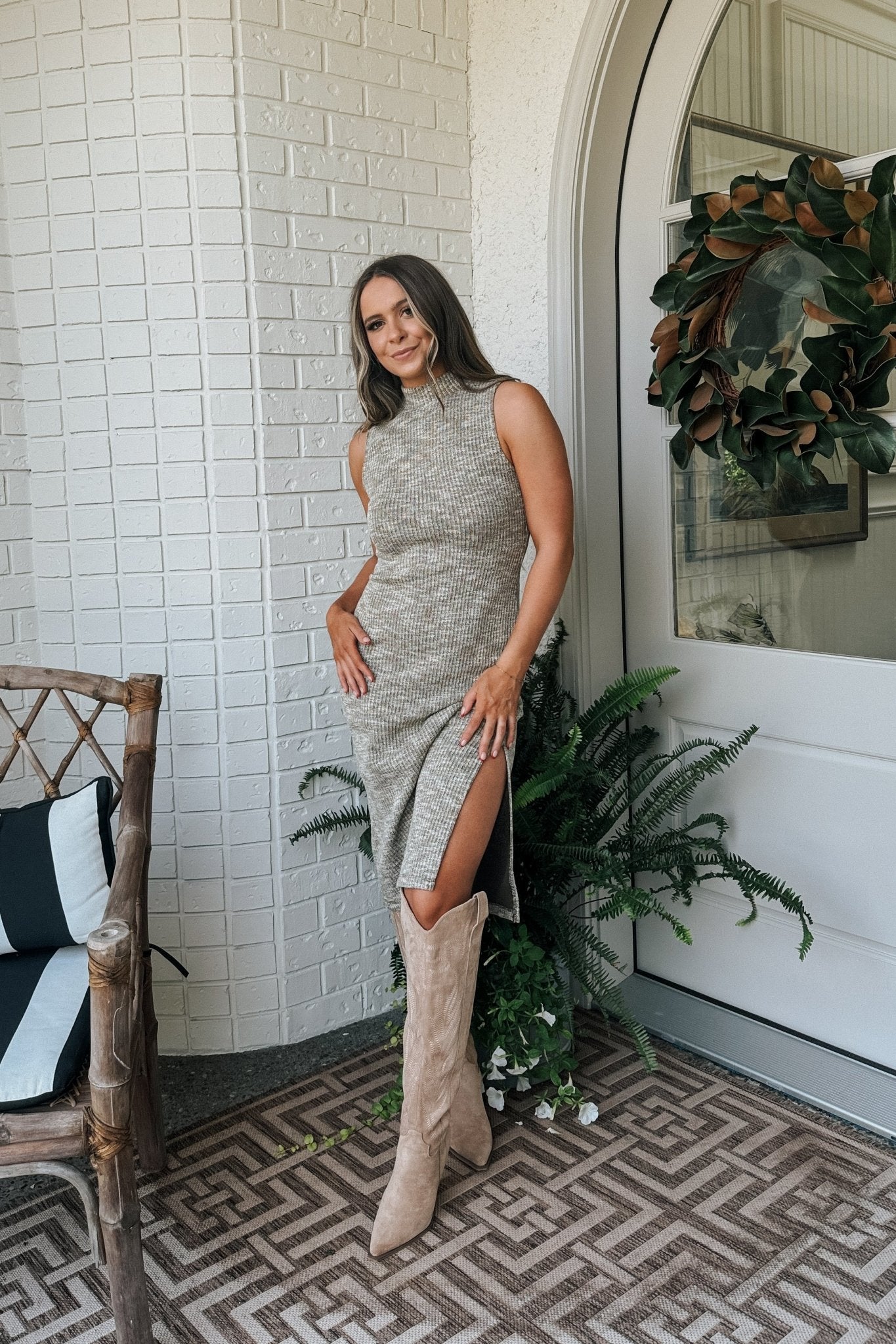 Women's Fitted Tank Stretch Knit Midi Dress | Sage The Label | Olive Green - Women's Dresses - Blooming Daily