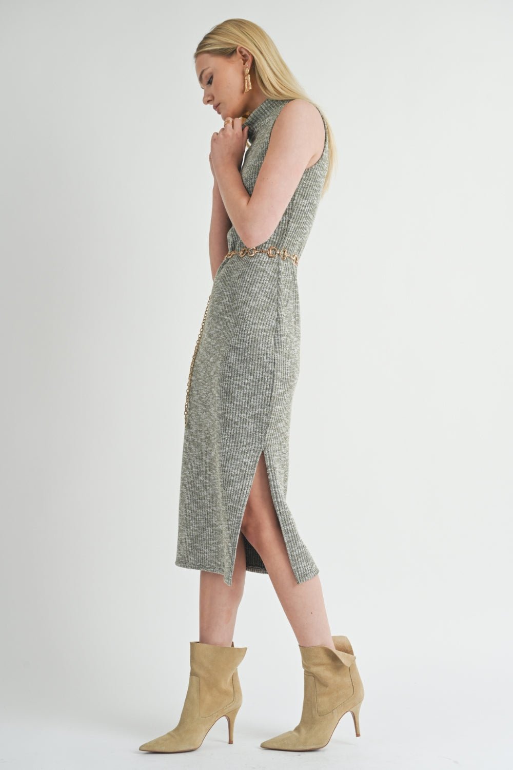 Sage The Label Stretch Knit Midi Dress - Green - Blooming Daily Sage The Label Stretch Knit Midi Dress - Green - Blooming Daily