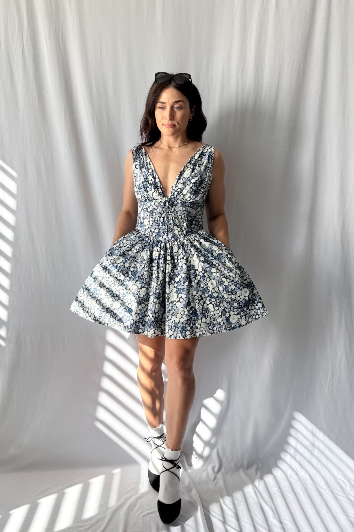 fit flare mini dress LAST ONE Women's Floral Corset Mini Dress with Pockets